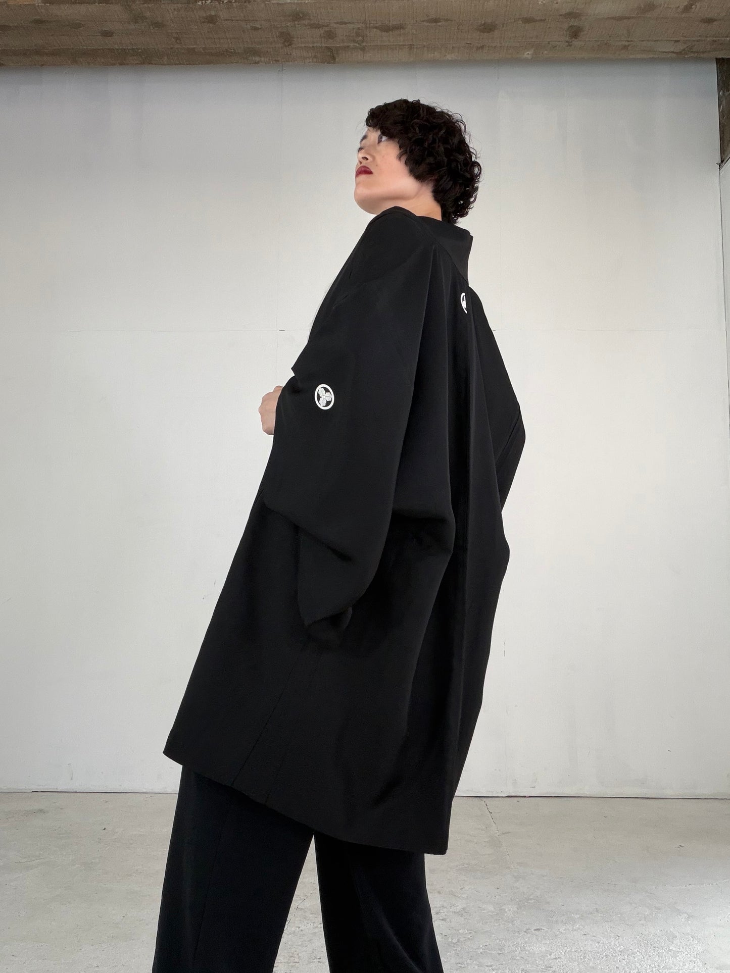 VINTAGE KUROMONTSUKI HAORI "fune, KUR115" *high-damage *hari-mon