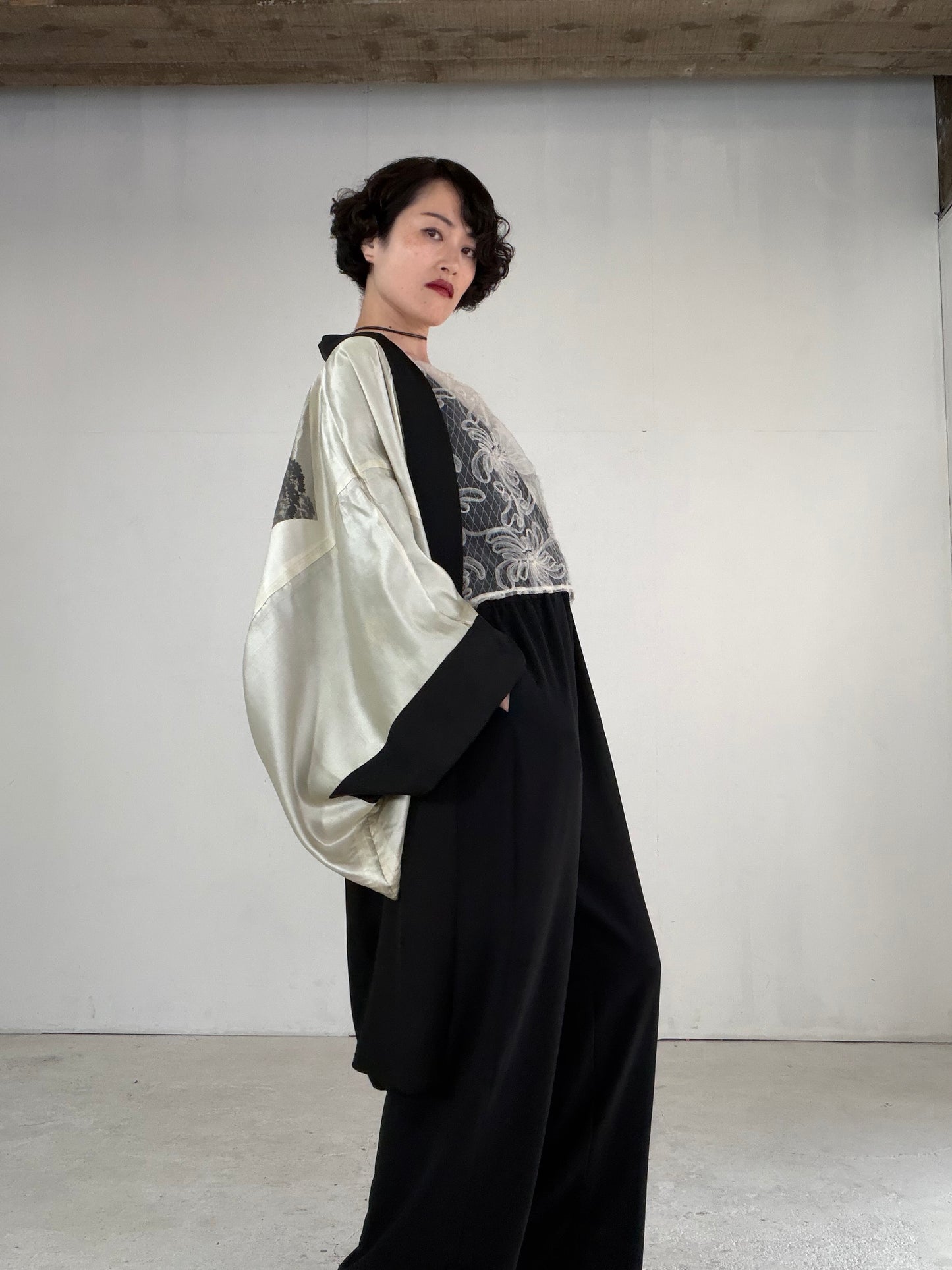 VINTAGE KUROMONTSUKI HAORI "fune, KUR115" *high-damage *hari-mon