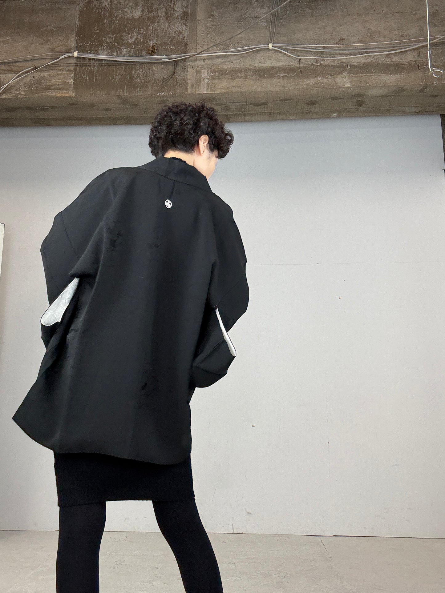 VINTAGE BLACK HAORI "ground pattern, nami, gosan-kiri"