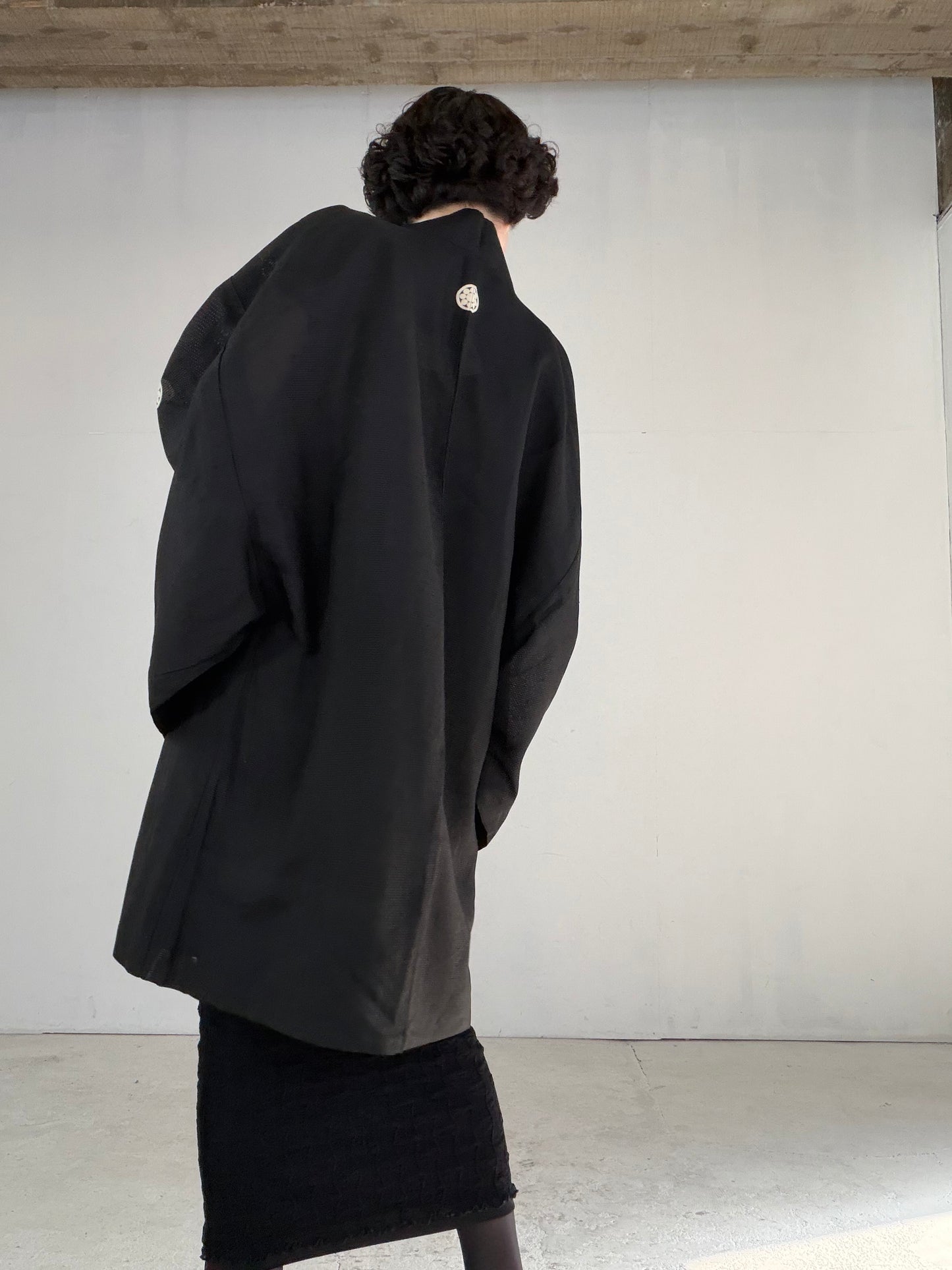 VINTAGE BLACK HAORI SHEER “ro, men's Montsuki, maruni-kuyo, SHH051"