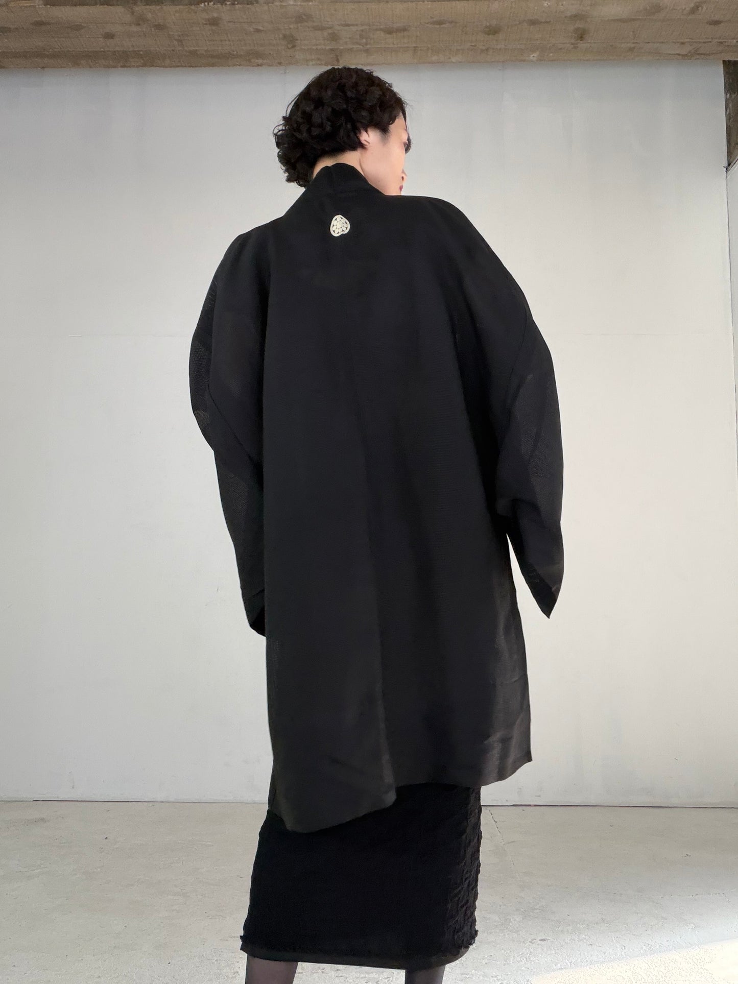 VINTAGE BLACK HAORI SHEER “ro, men's Montsuki, maruni-kuyo, SHH051"