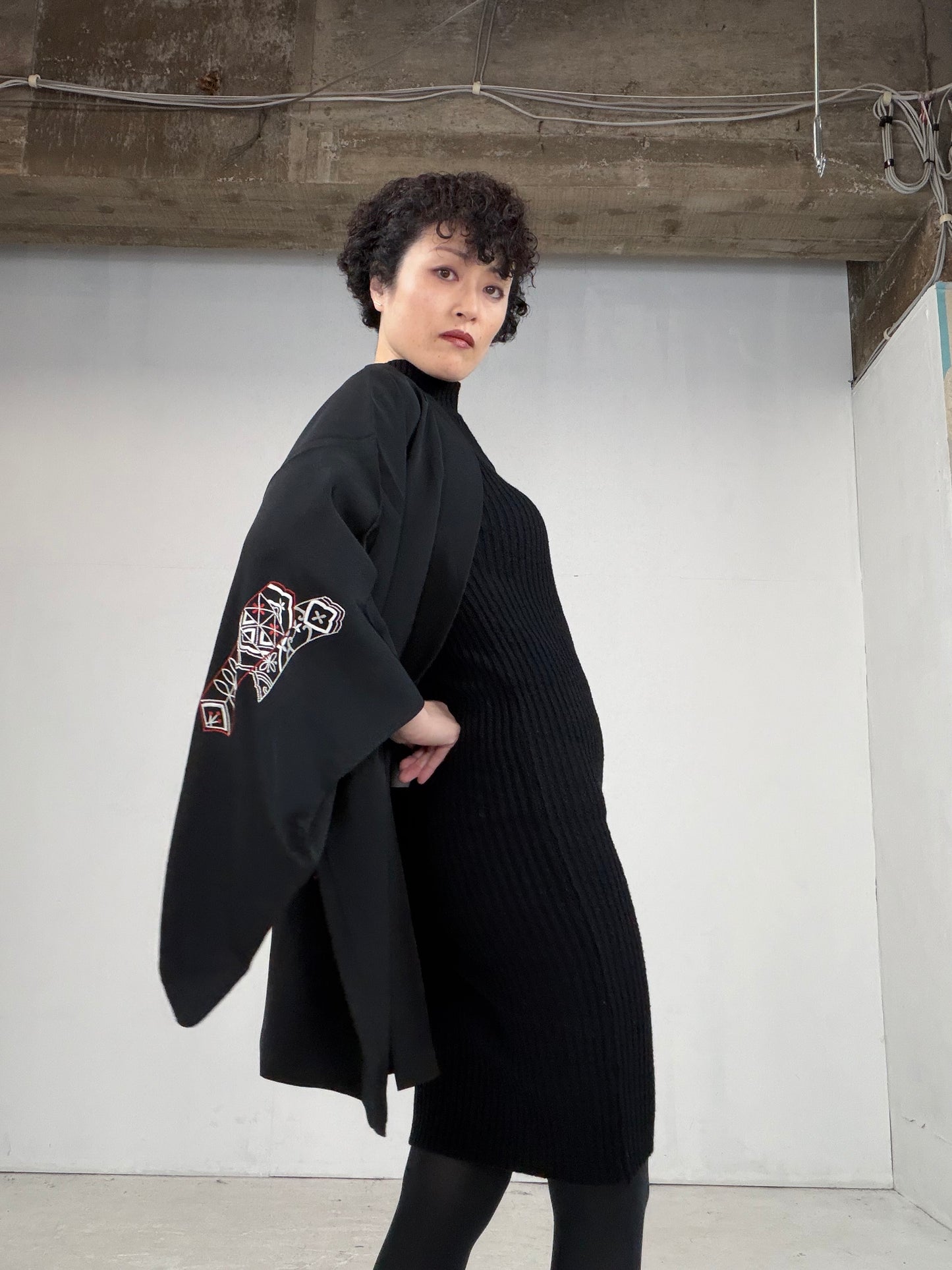 VINTAGE BLACK HAORI  "BLK108"