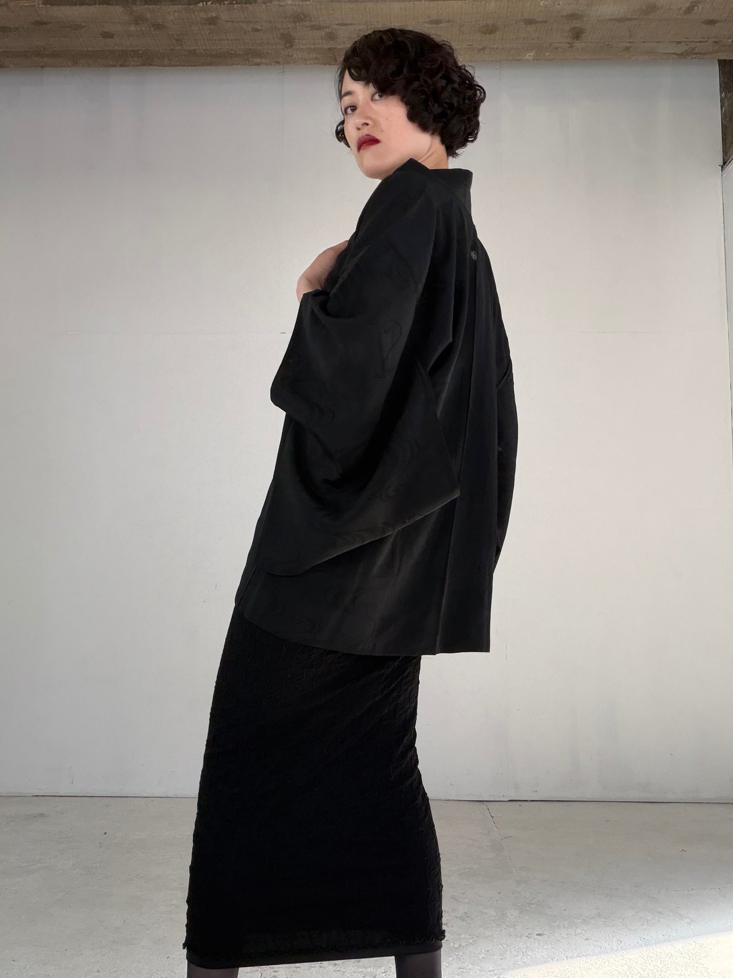 VINTAGE BLACK HAORI SHEER “ro, nami, gosan-no-kiri, SHH041"
