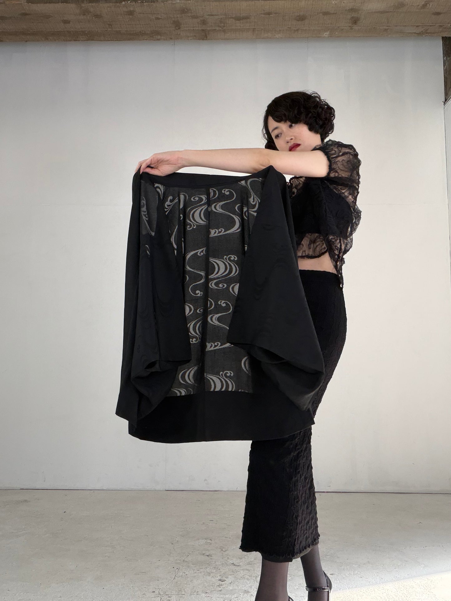 VINTAGE BLACK HAORI SHEER “ro, nami, gosan-no-kiri, SHH041"