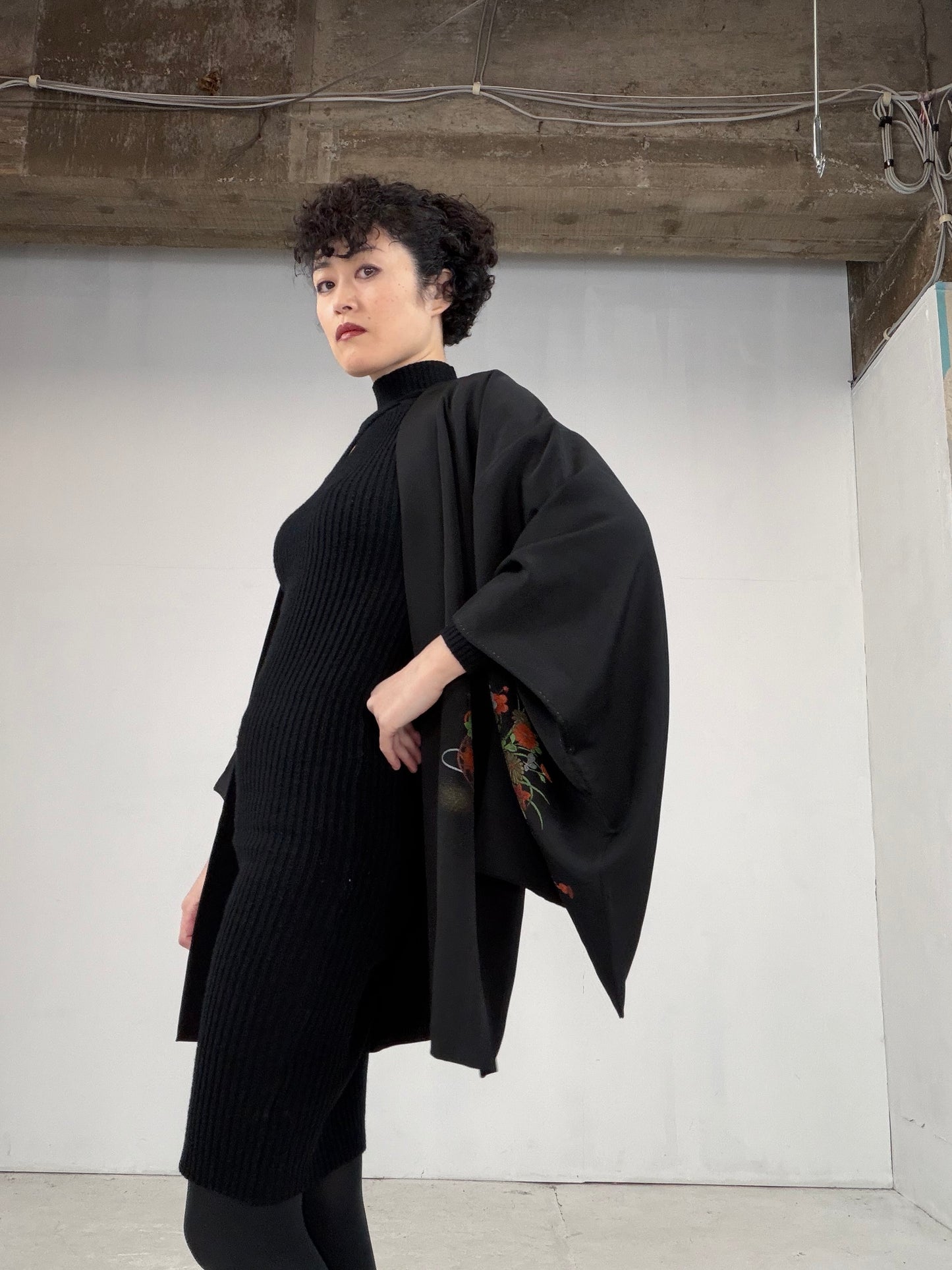 VINTAGE BLACK HAORI  BLK111"
