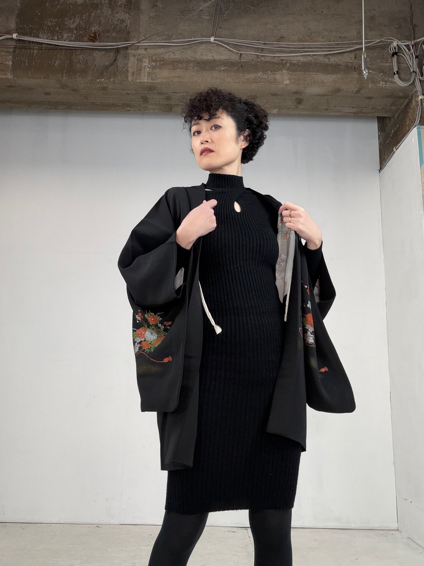 VINTAGE BLACK HAORI  BLK111"