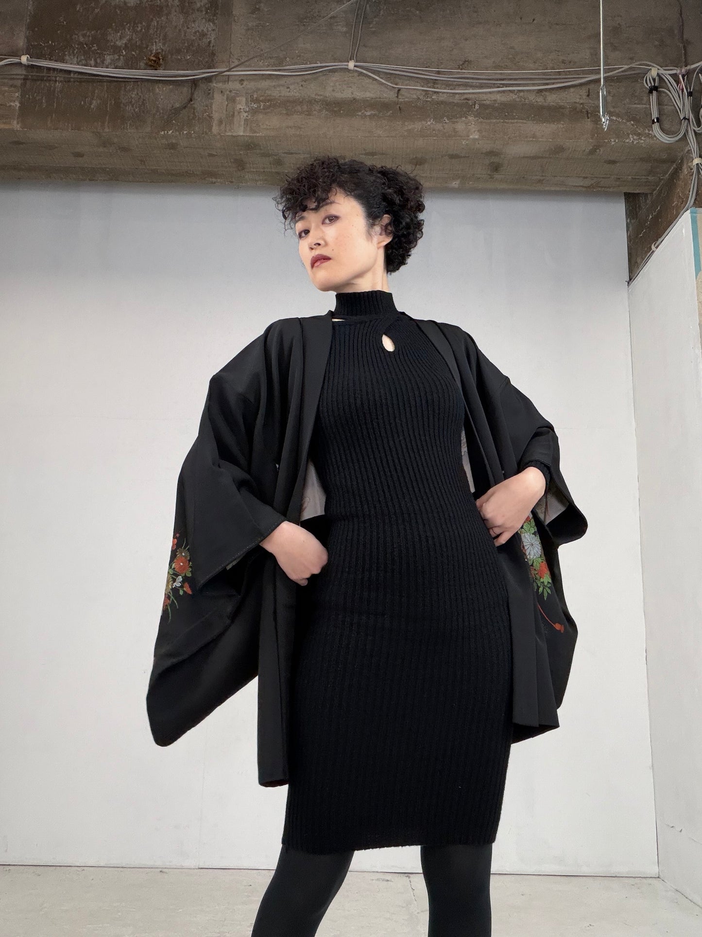 VINTAGE BLACK HAORI  BLK111"