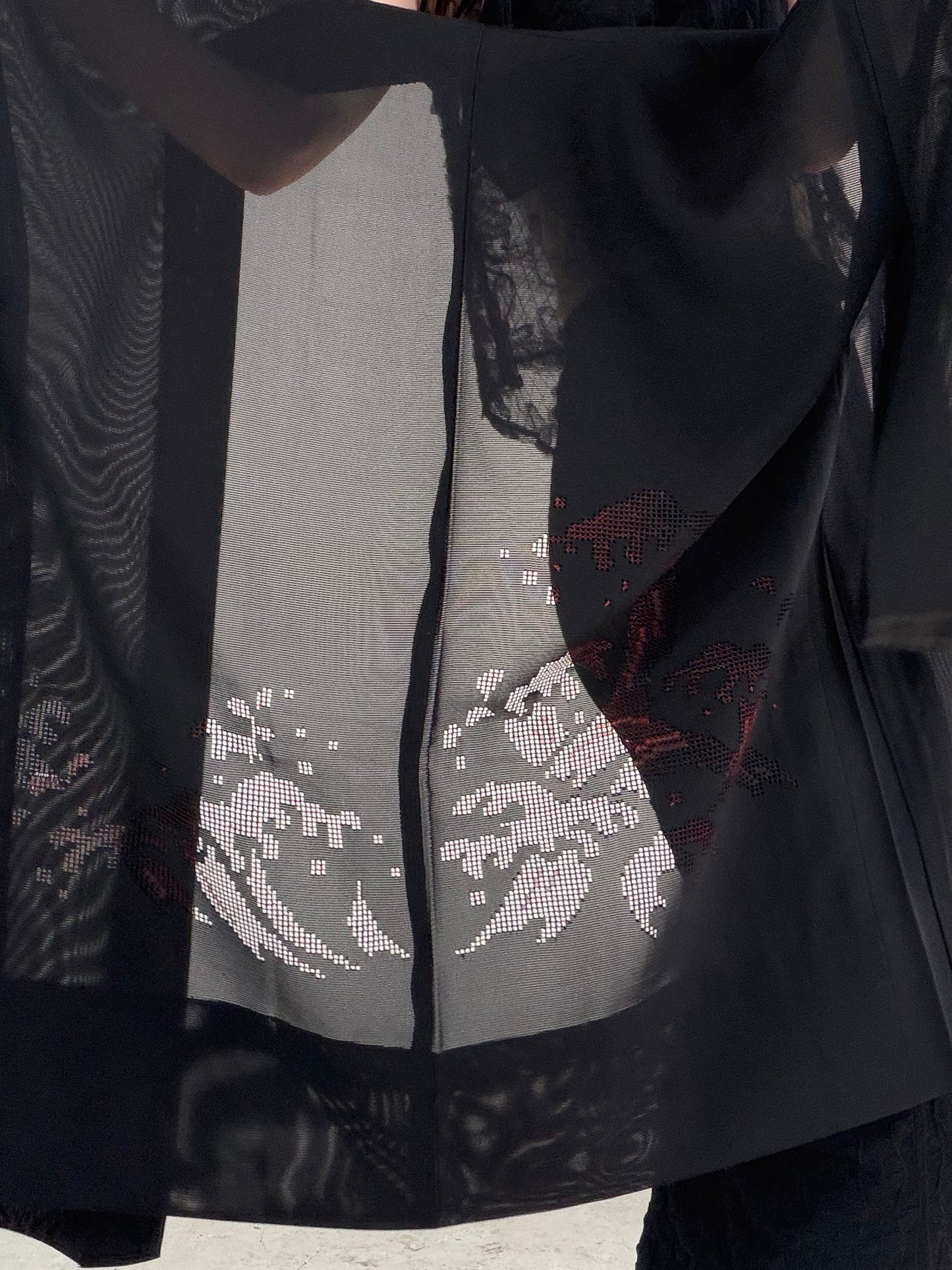 VINTAGE BLACK HAORI SHEER “ro, red-nami, SHH045"