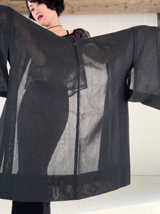 VINTAGE BLACK HAORI SHEER “sha, glitter, suminagashi, SHH046"