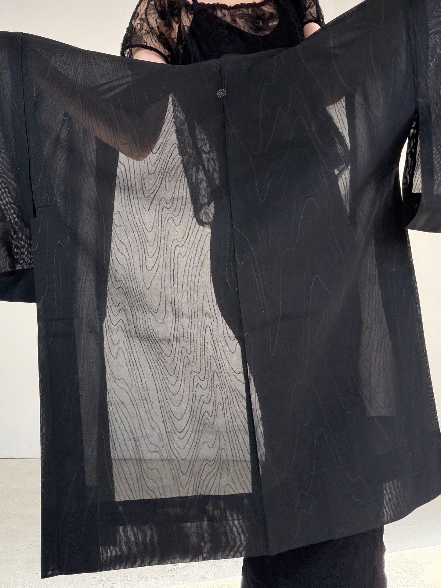 VINTAGE BLACK HAORI SHEER “sha, glitter, suminagashi, SHH046"