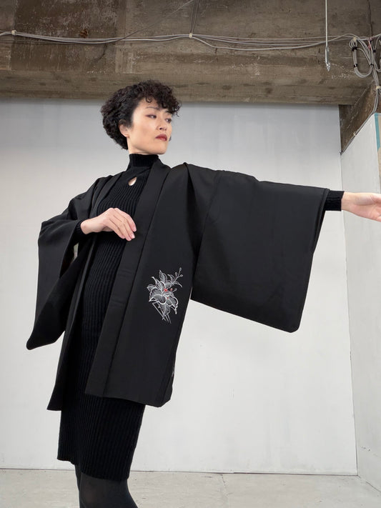 VINTAGE BLACK HAORI  BLk113"