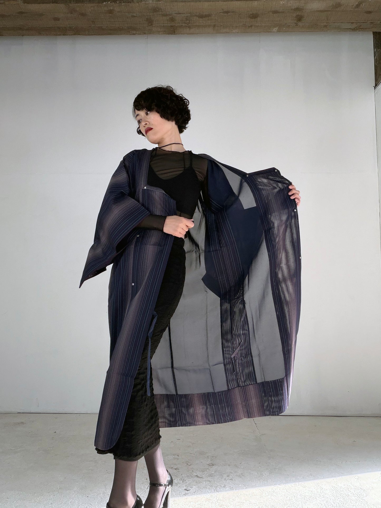 VINTAGE KAWAII MICHIYUKI SHEER “sha, shima-gara, coat, SHH050"