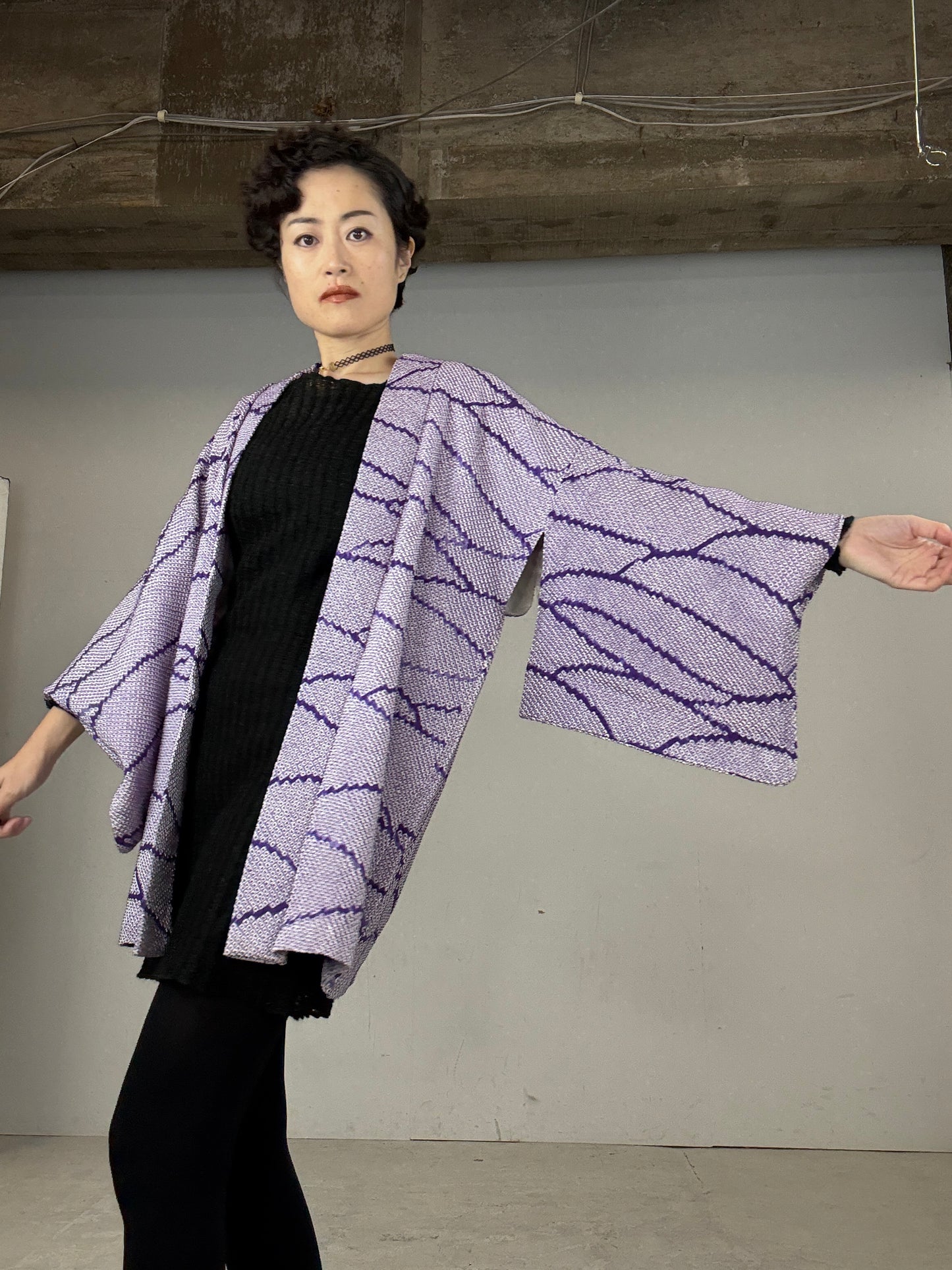 VINTAGE SHIBORI HAORI "usu-murasaki" *damage