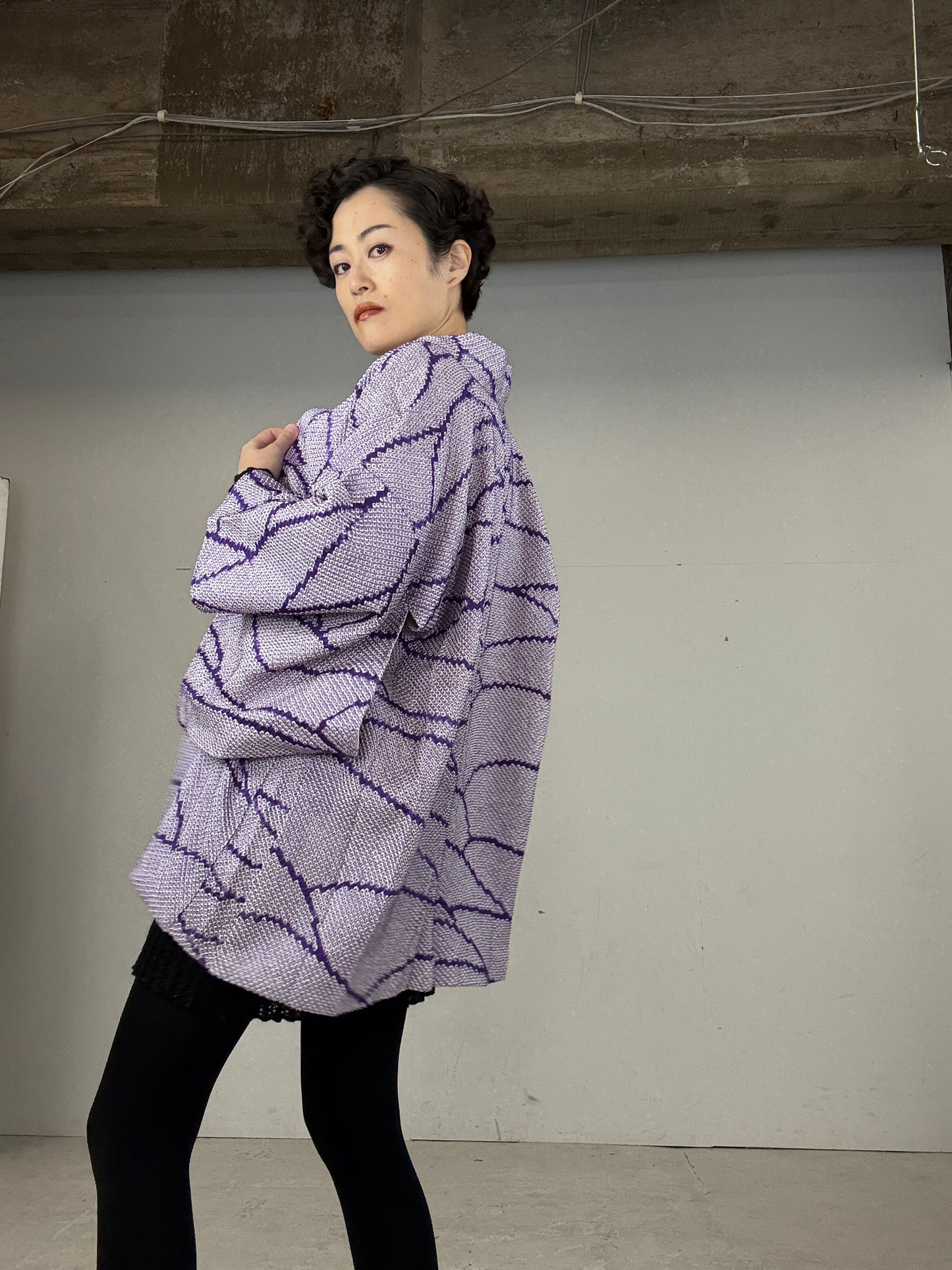 VINTAGE SHIBORI HAORI "usu-murasaki" *damage