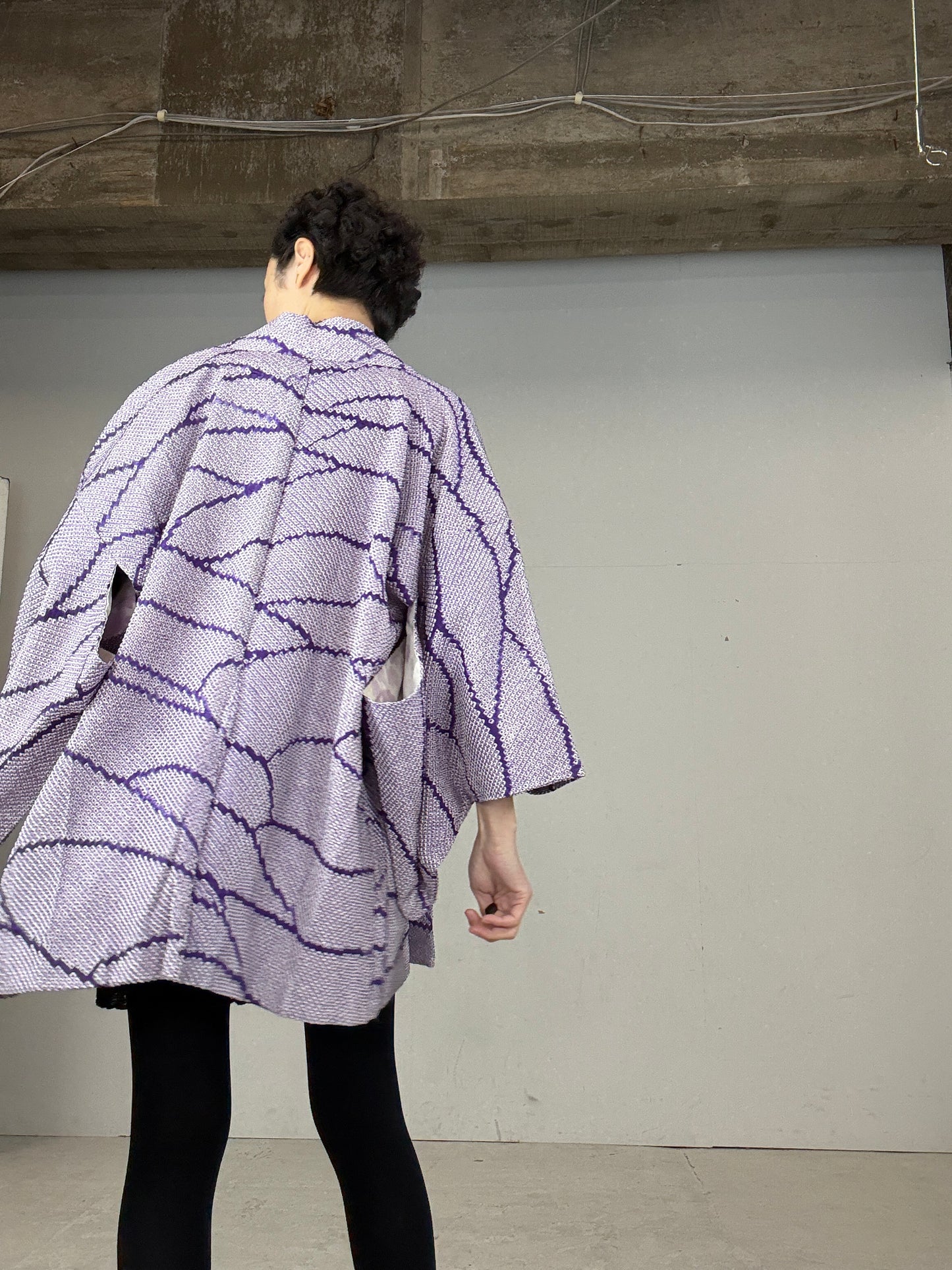 VINTAGE SHIBORI HAORI "usu-murasaki" *damage