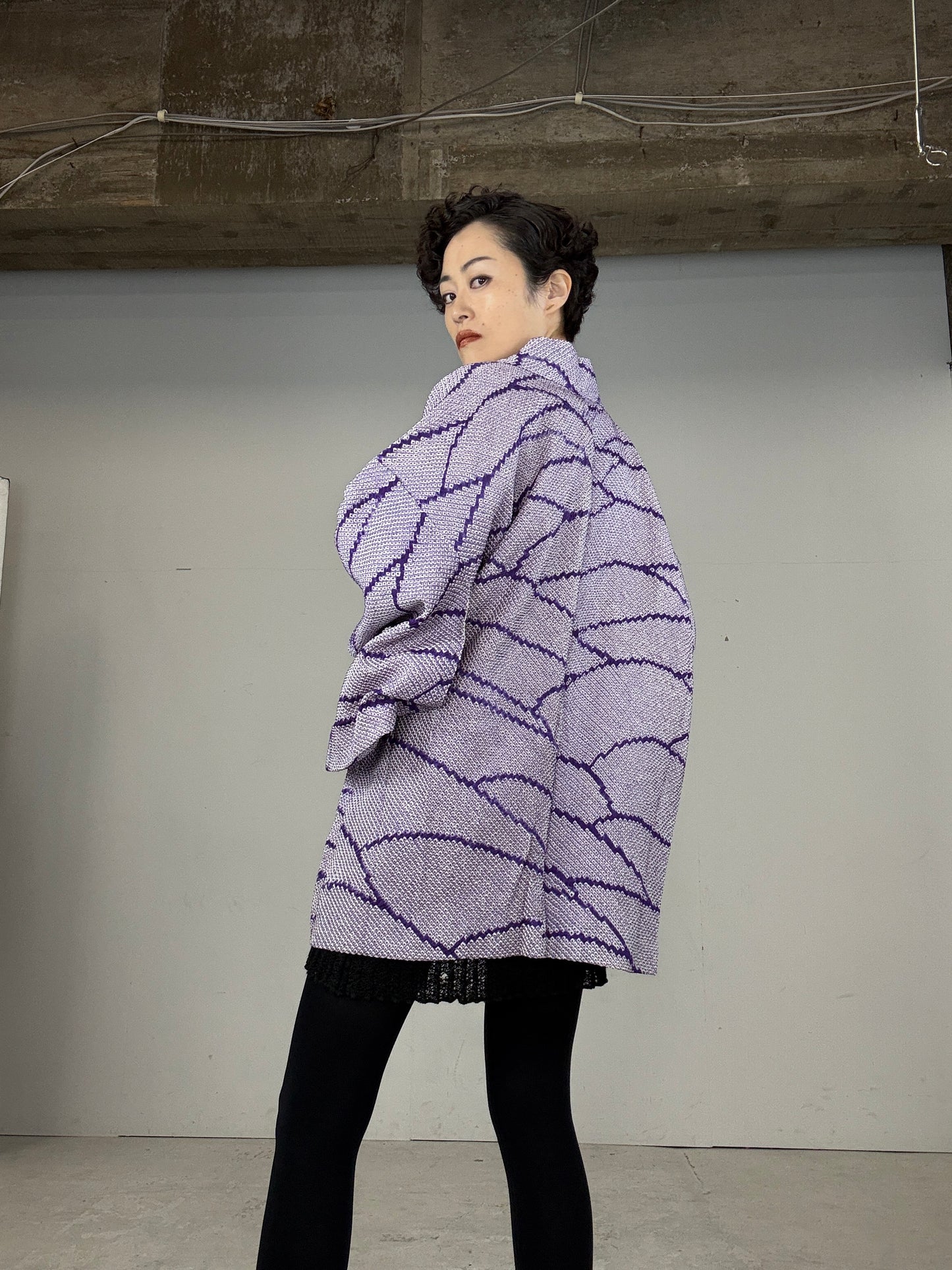 VINTAGE SHIBORI HAORI "usu-murasaki" *damage