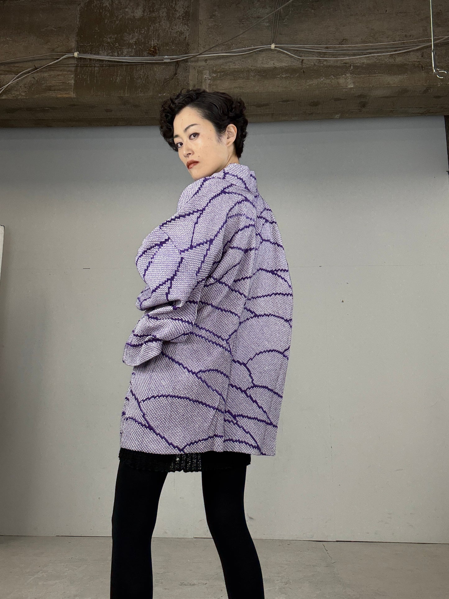 VINTAGE SHIBORI HAORI "usu-murasaki" *damage