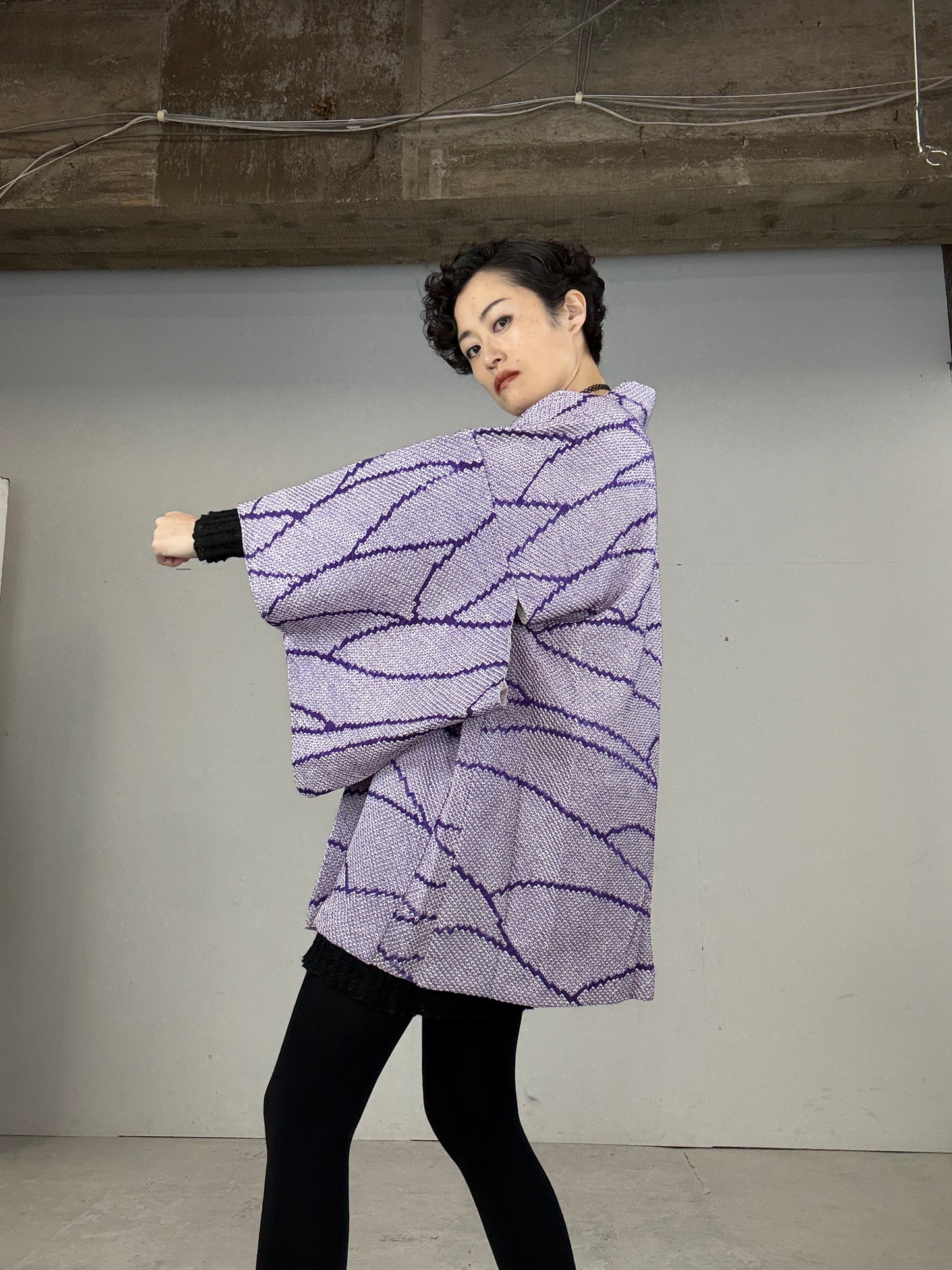 VINTAGE SHIBORI HAORI "usu-murasaki" *damage