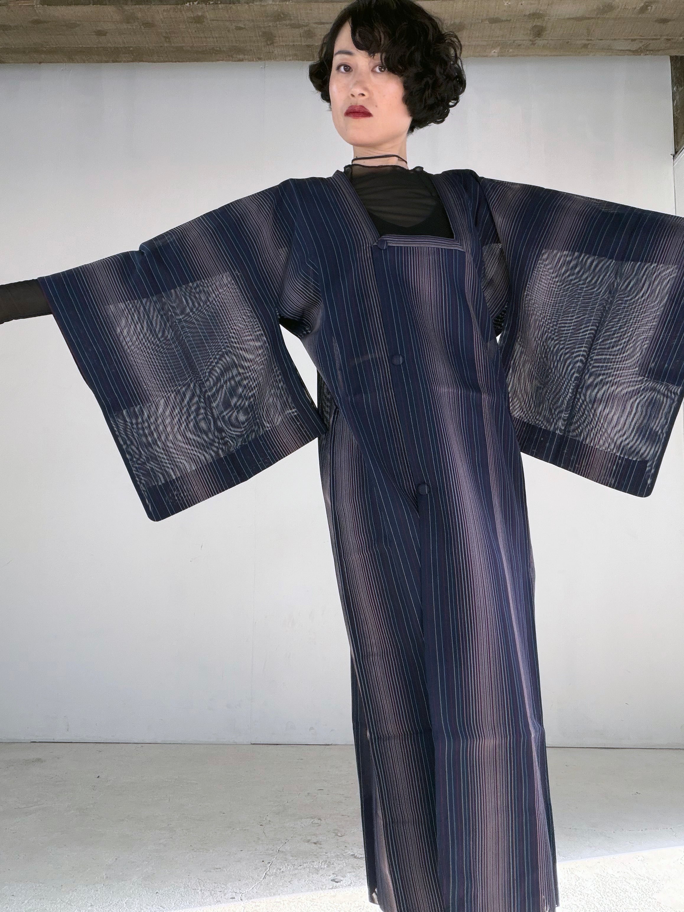 VINTAGE KAWAII MICHIYUKI SHEER “sha, shima-gara, coat, SHH050