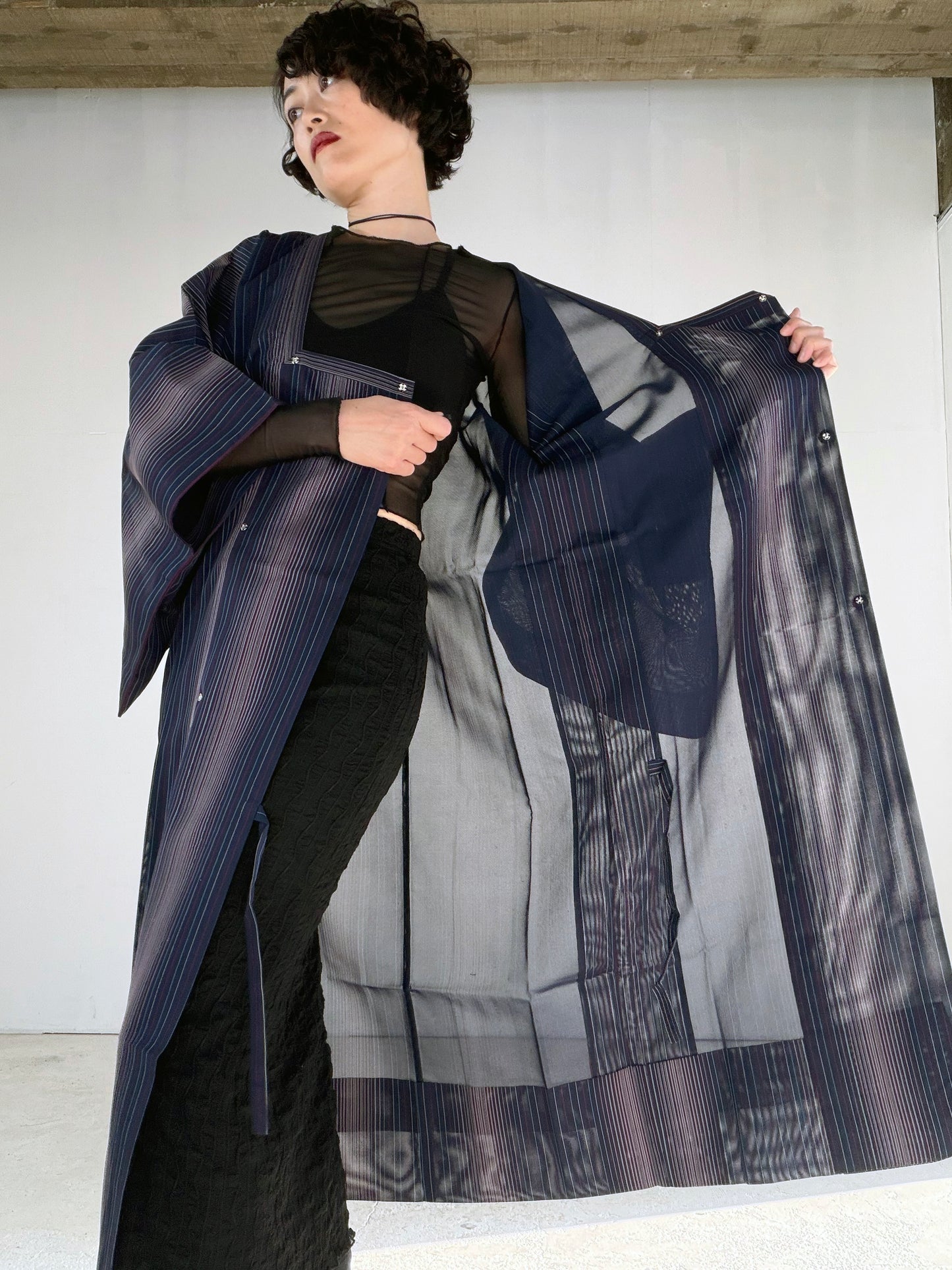 VINTAGE KAWAII MICHIYUKI SHEER “sha, shima-gara, coat, SHH050"