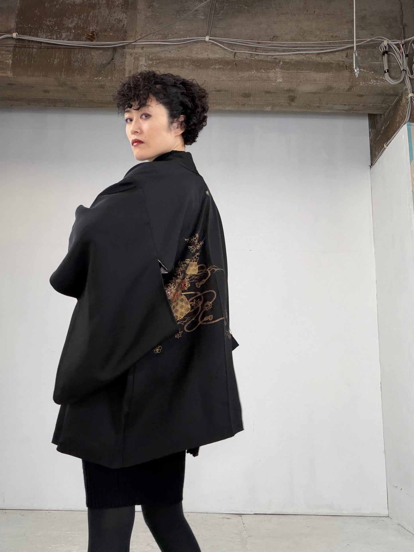VINTAGE BLACK HAORI  BLK115"
