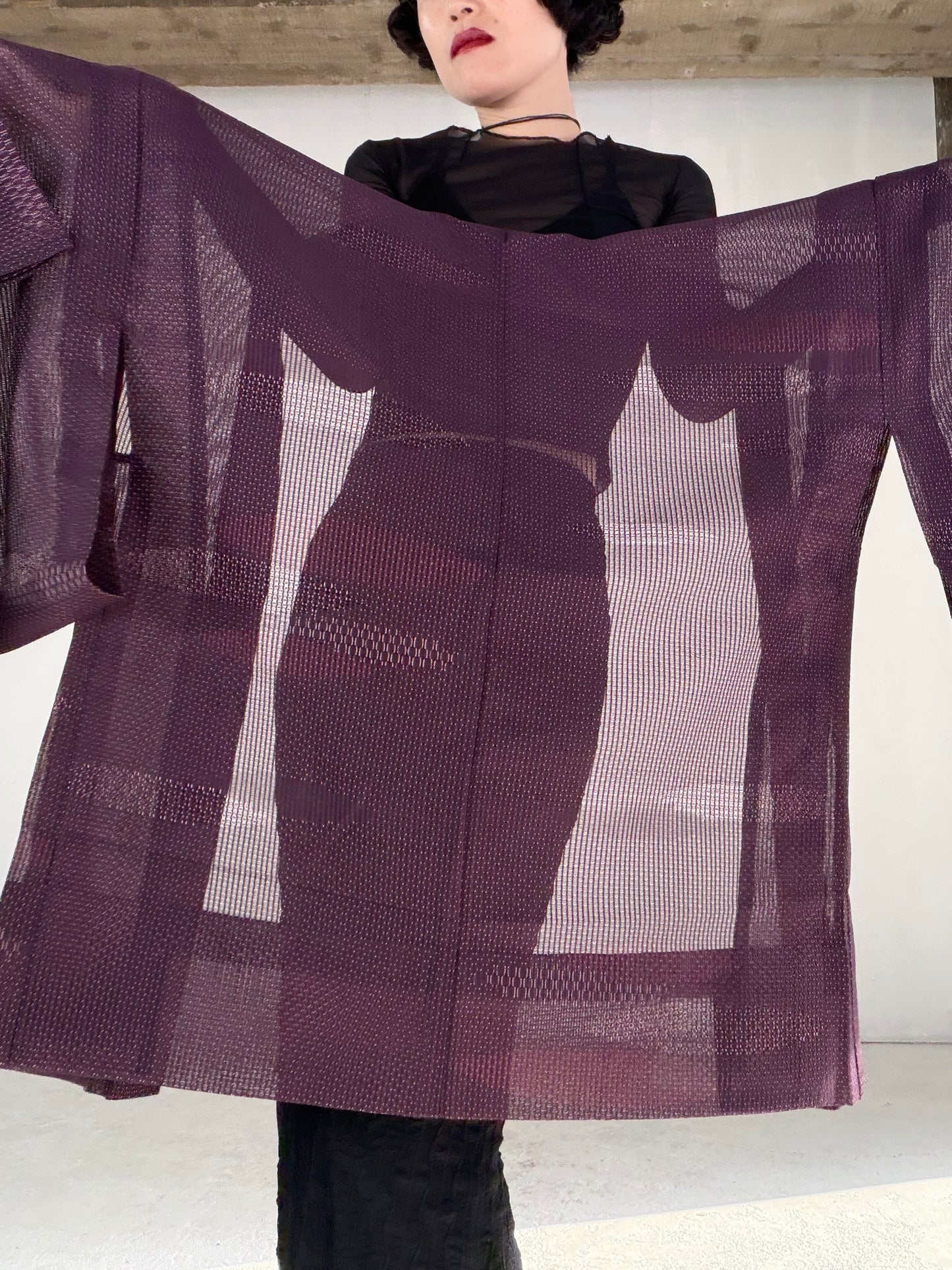 VINTAGE KAWAII HAORI SHEER "ara-sha, nami, murasaki, SHH042"