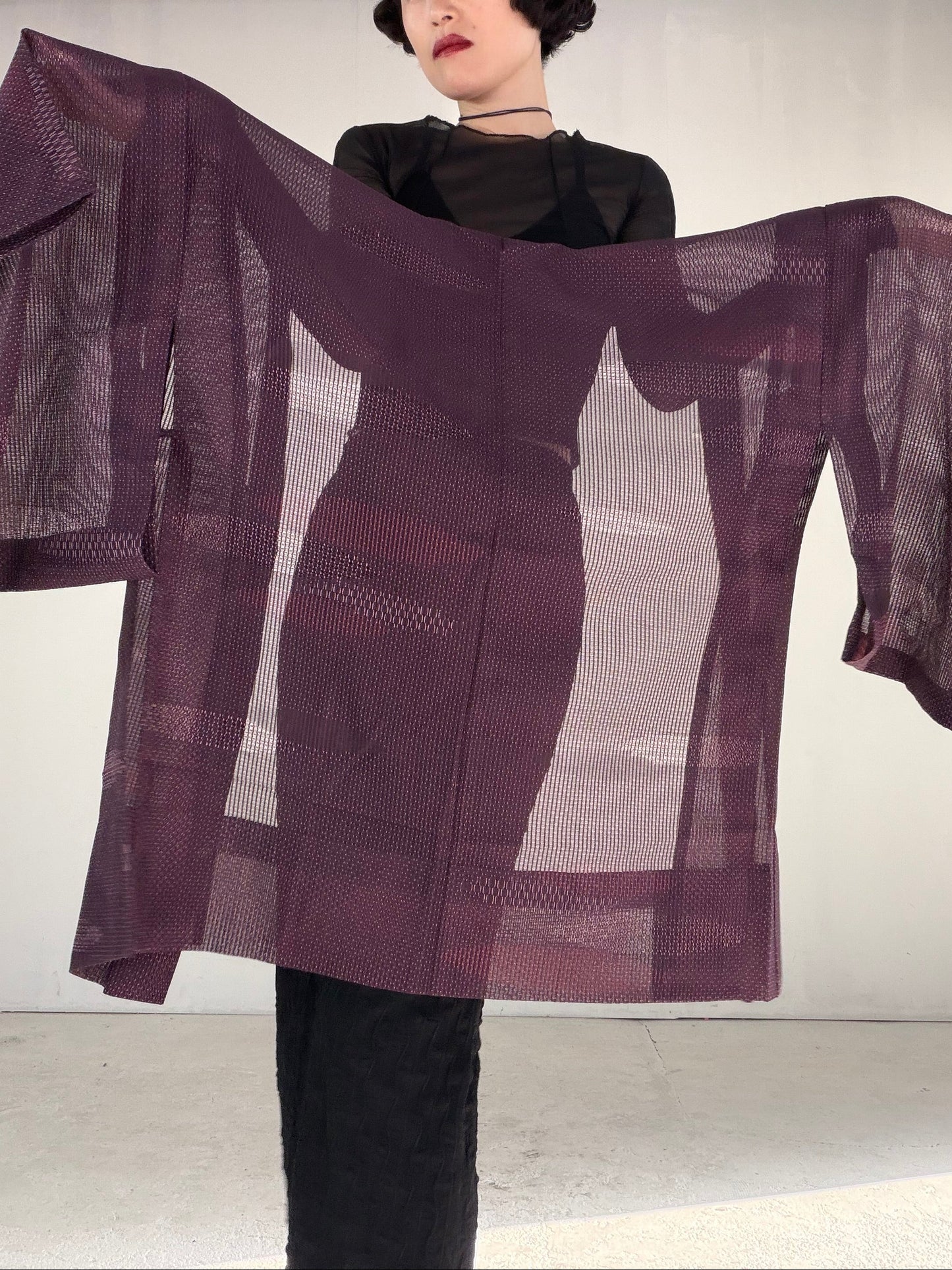 VINTAGE KAWAII HAORI SHEER "ara-sha, nami, murasaki, SHH042"