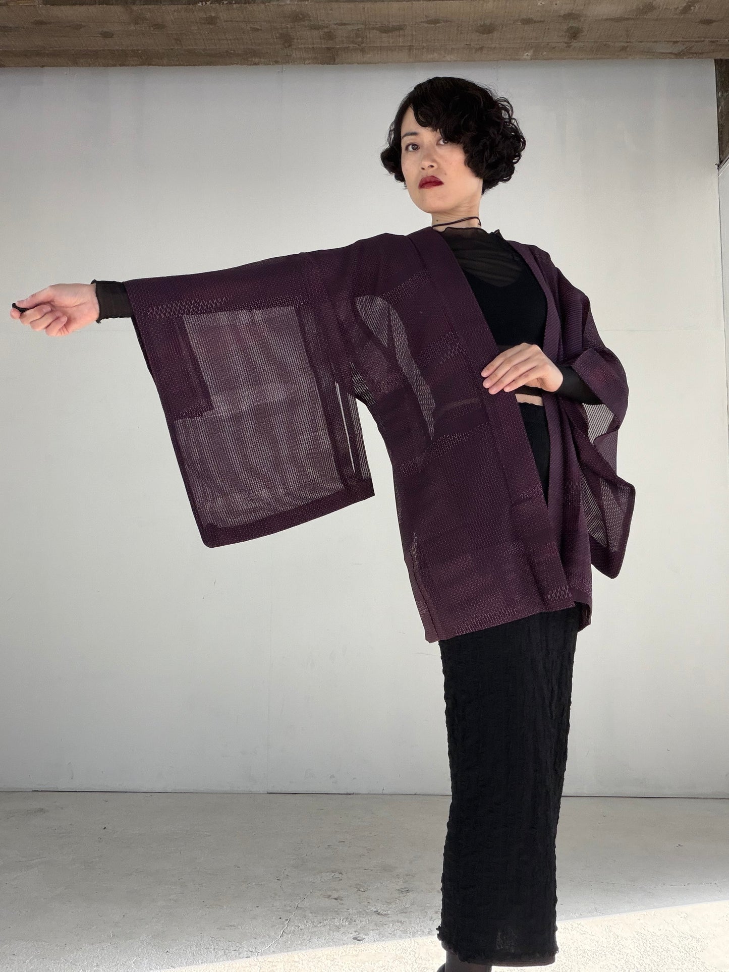 VINTAGE KAWAII HAORI SHEER "ara-sha, nami, murasaki, SHH042"