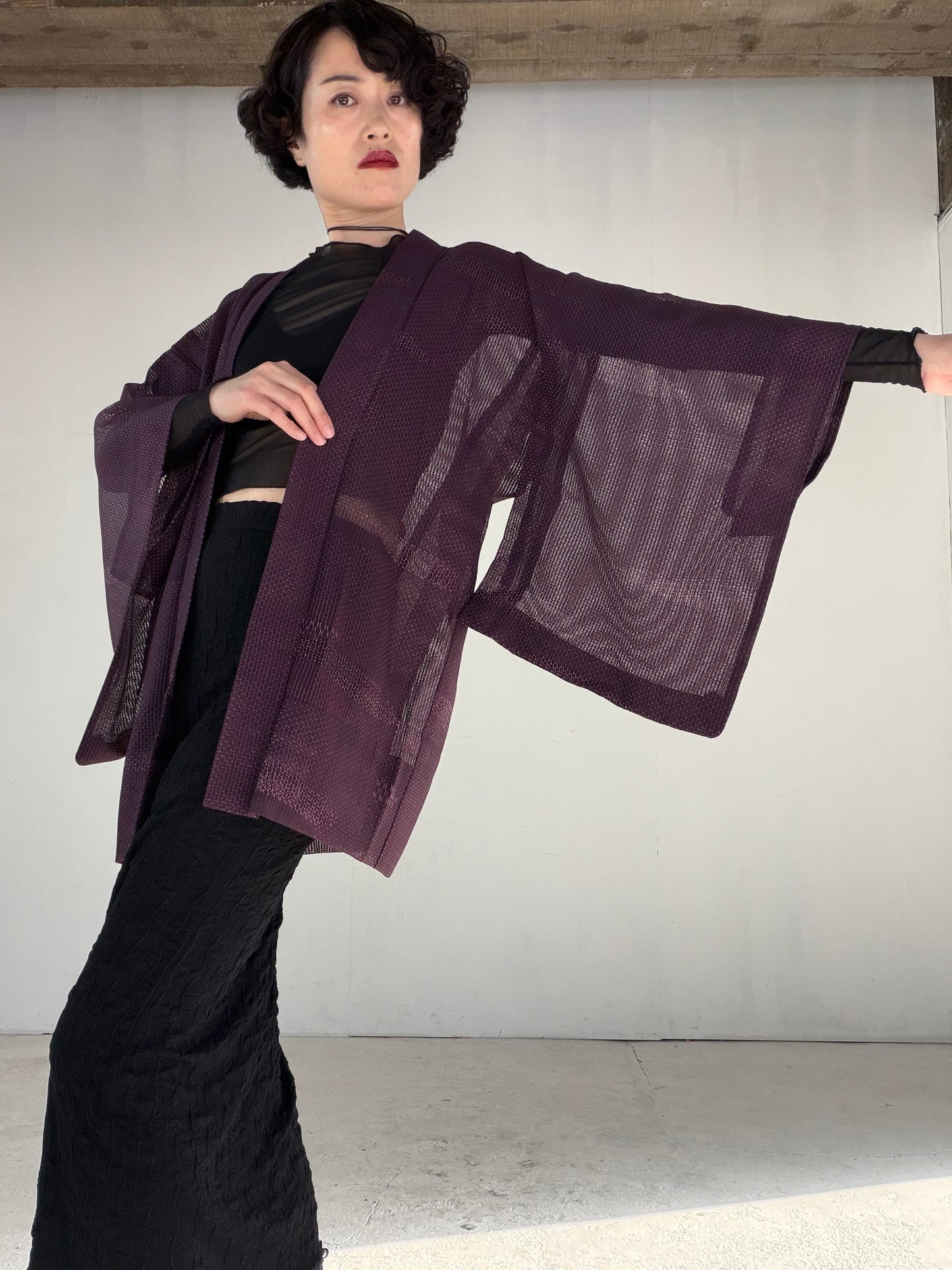 VINTAGE KAWAII HAORI SHEER "ara-sha, nami, murasaki, SHH042"