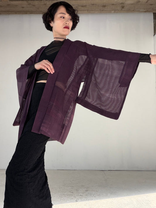 VINTAGE KAWAII HAORI SHEER "ara-sha, nami, murasaki, SHH042"