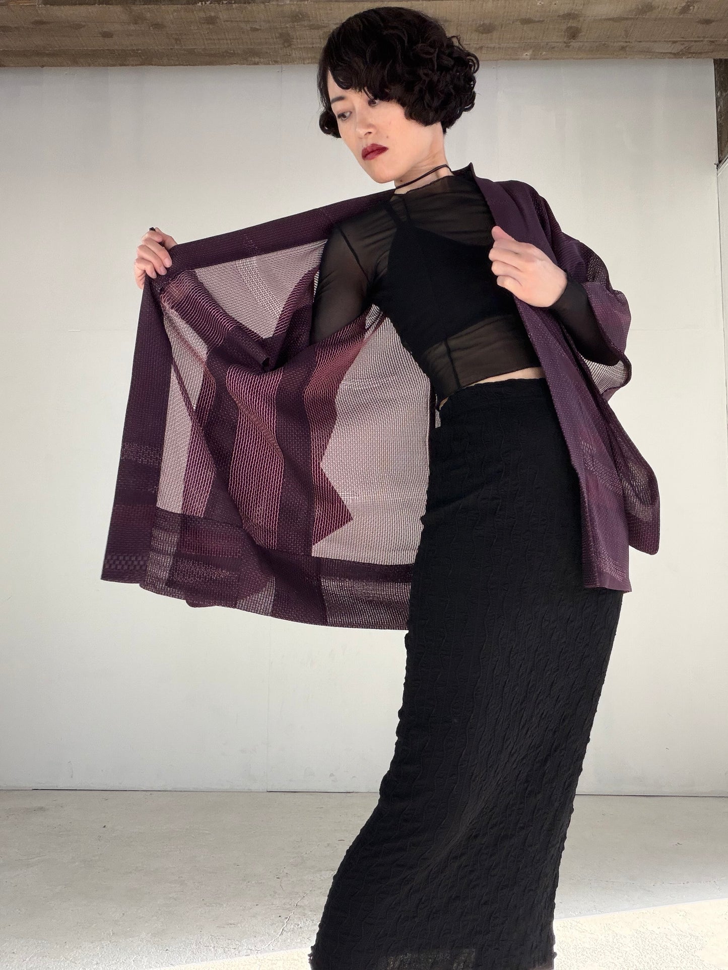 VINTAGE KAWAII HAORI SHEER "ara-sha, nami, murasaki, SHH042"
