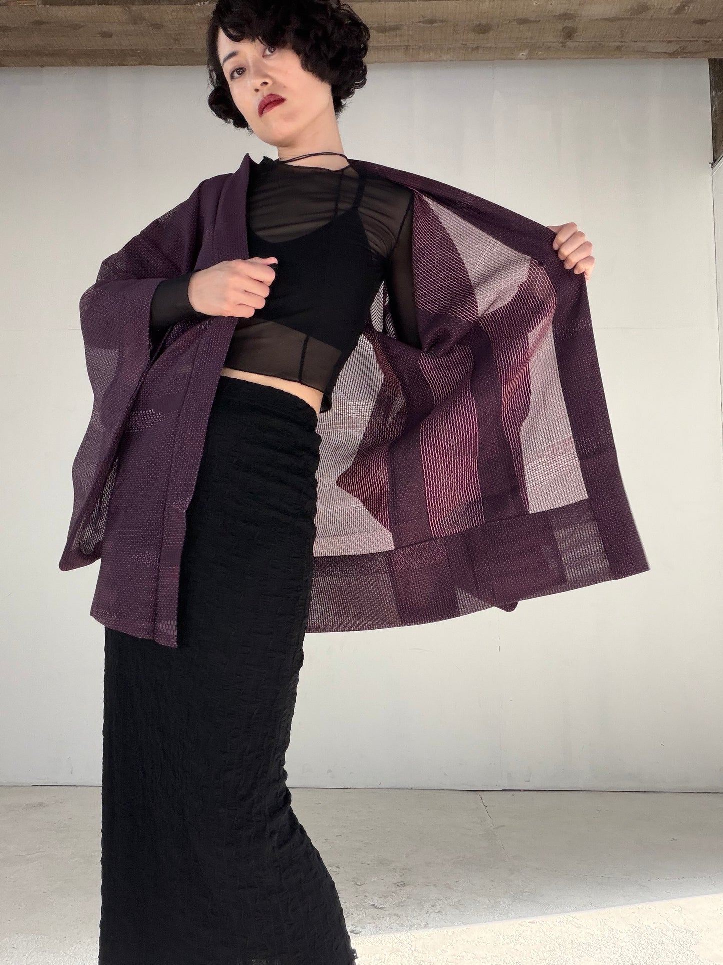 VINTAGE KAWAII HAORI SHEER "ara-sha, nami, murasaki, SHH042"