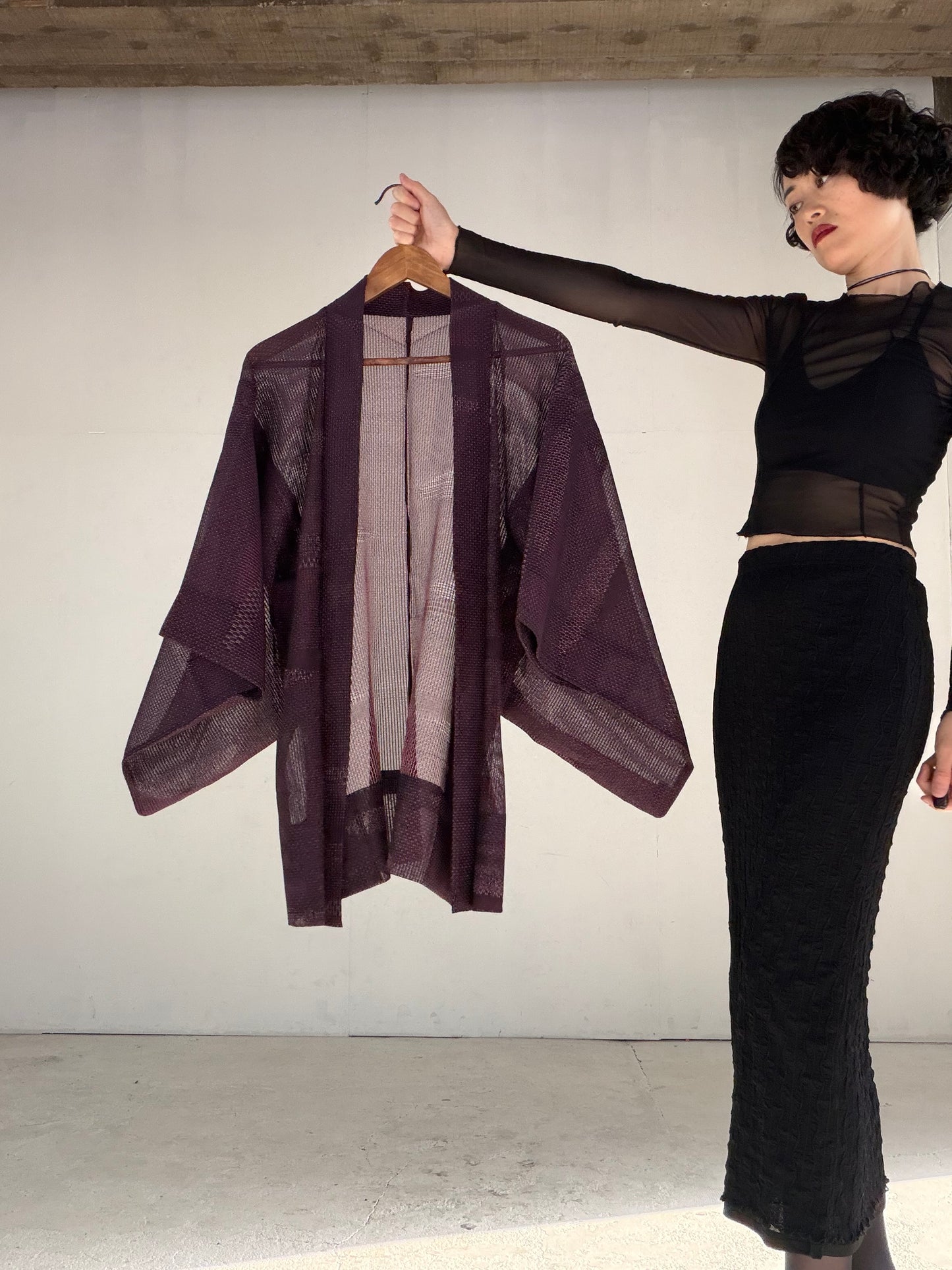 VINTAGE KAWAII HAORI SHEER "ara-sha, nami, murasaki, SHH042"