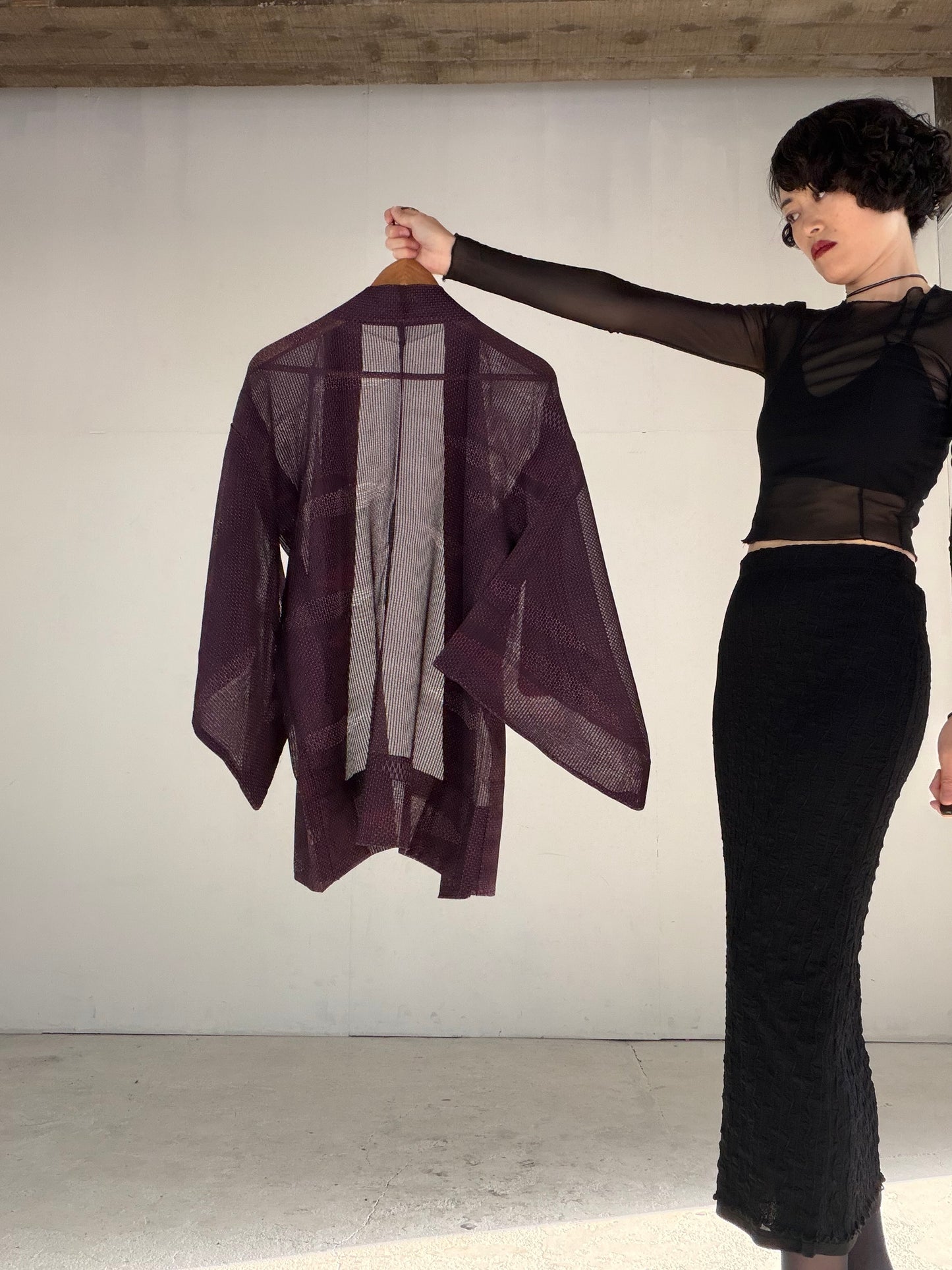 VINTAGE KAWAII HAORI SHEER "ara-sha, nami, murasaki, SHH042"