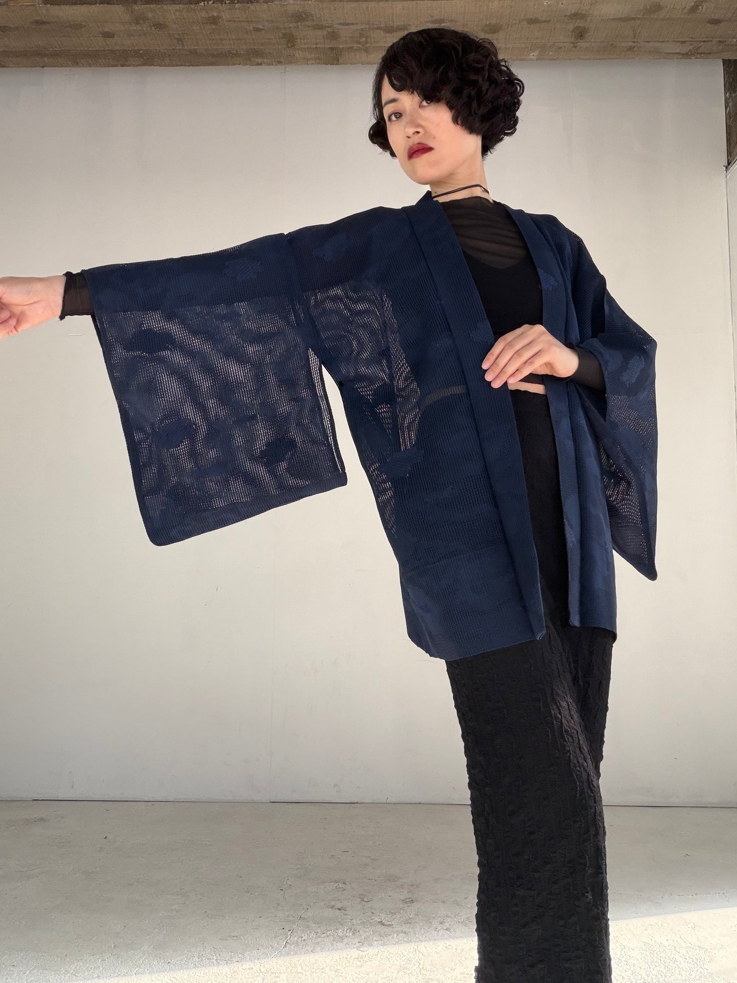 VINTAGE KAWAII HAORI SHEER "ara-sha, blue, SHH044"