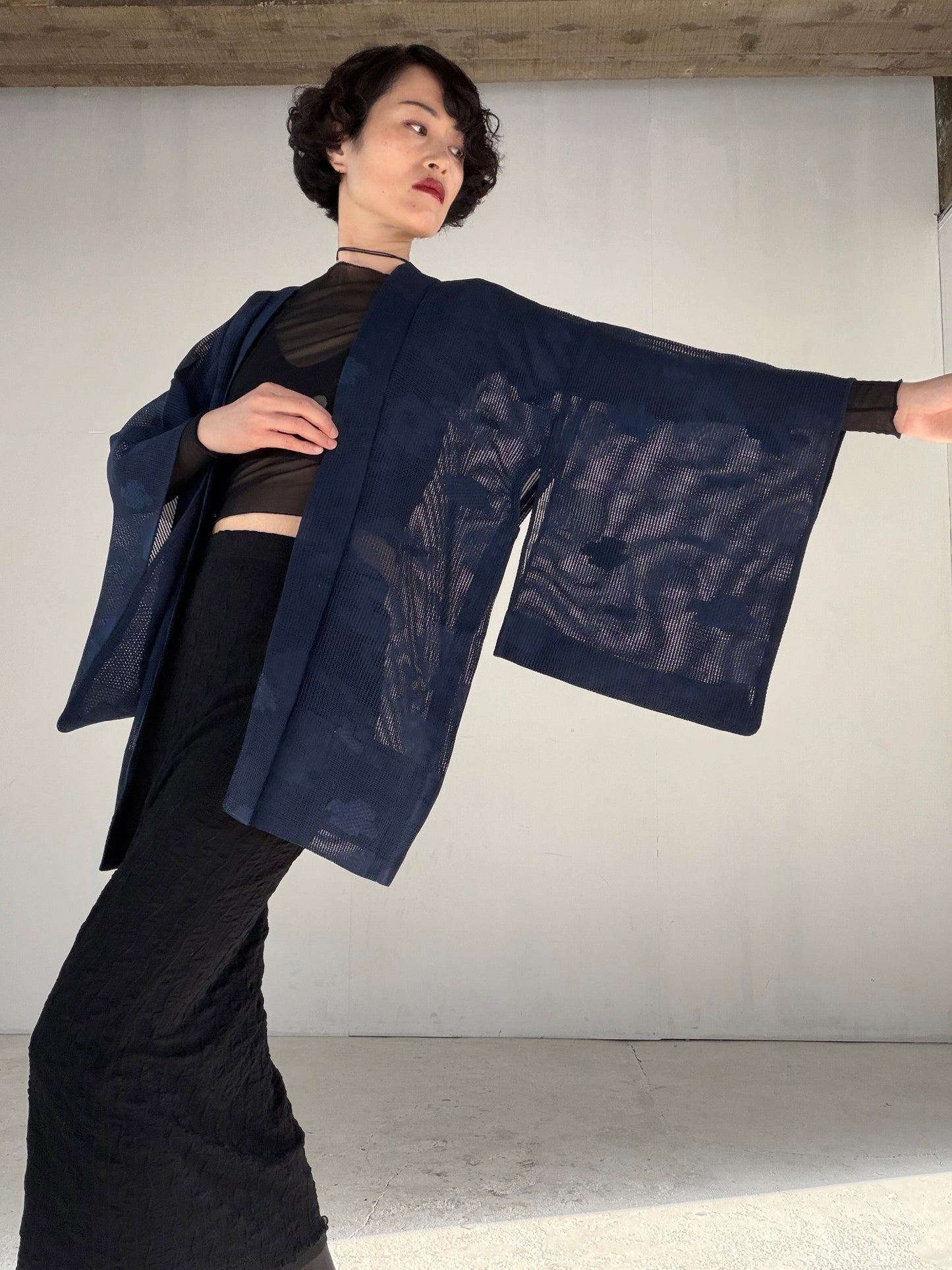 VINTAGE KAWAII HAORI SHEER "ara-sha, blue, SHH044"