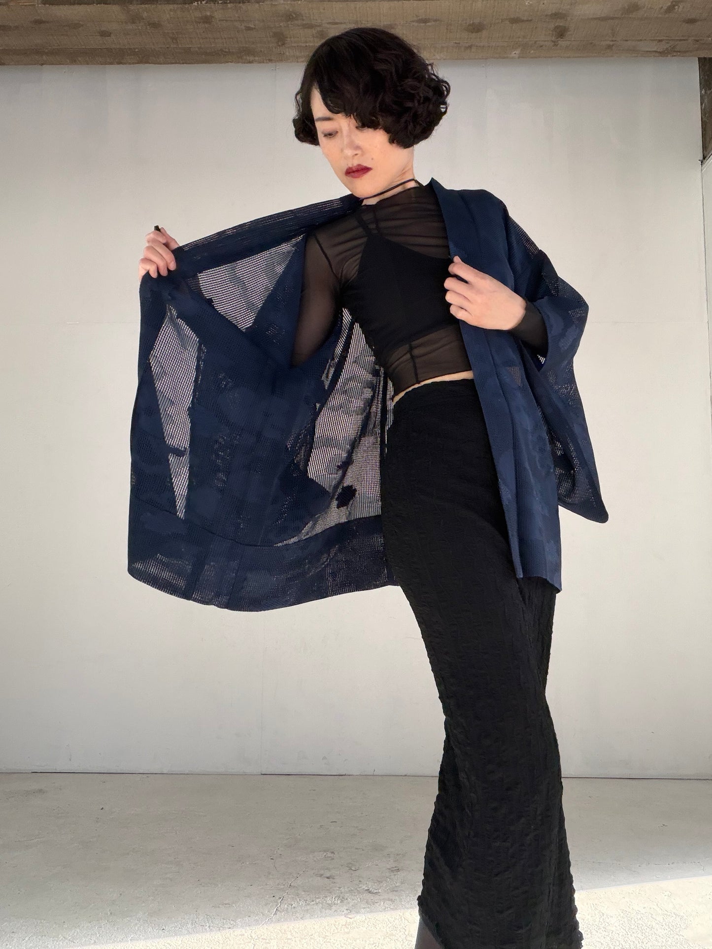 VINTAGE KAWAII HAORI SHEER "ara-sha, blue, SHH044"