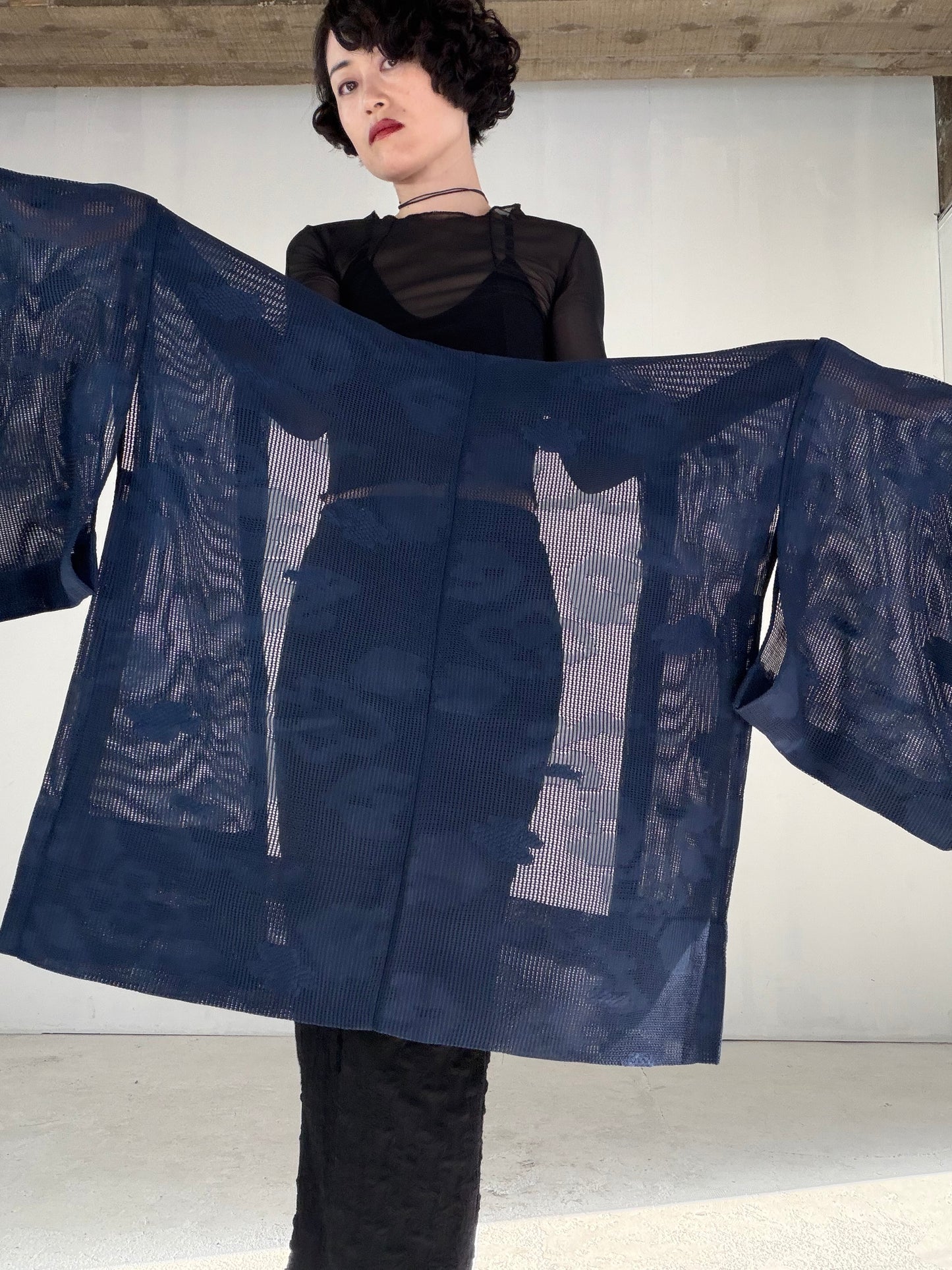 VINTAGE KAWAII HAORI SHEER "ara-sha, blue, SHH044"