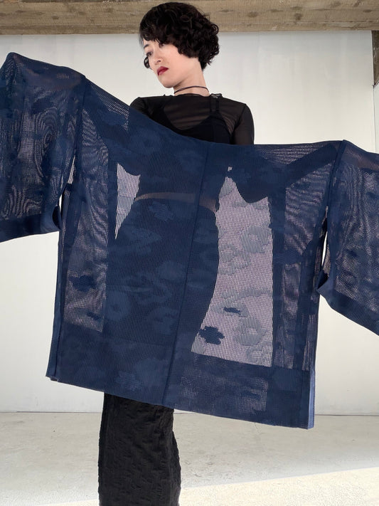 VINTAGE KAWAII HAORI SHEER "ara-sha, blue, SHH044"