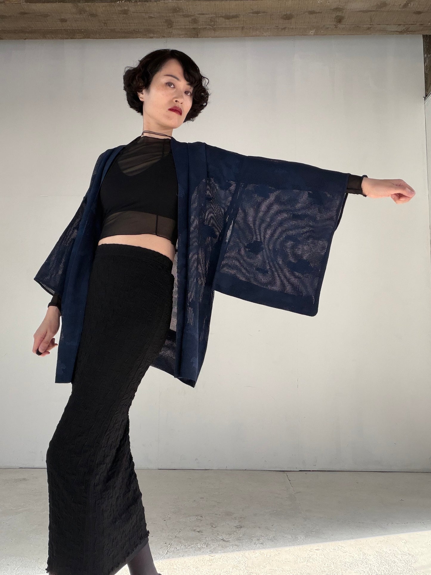 VINTAGE KAWAII HAORI SHEER "ara-sha, blue, SHH044"