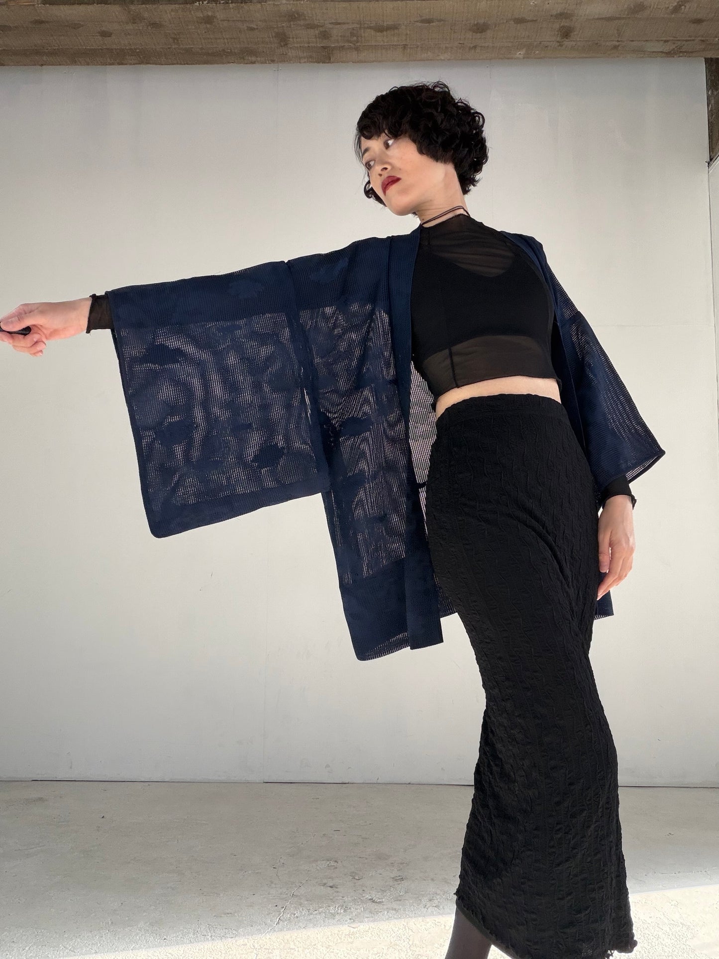 VINTAGE KAWAII HAORI SHEER "ara-sha, blue, SHH044"