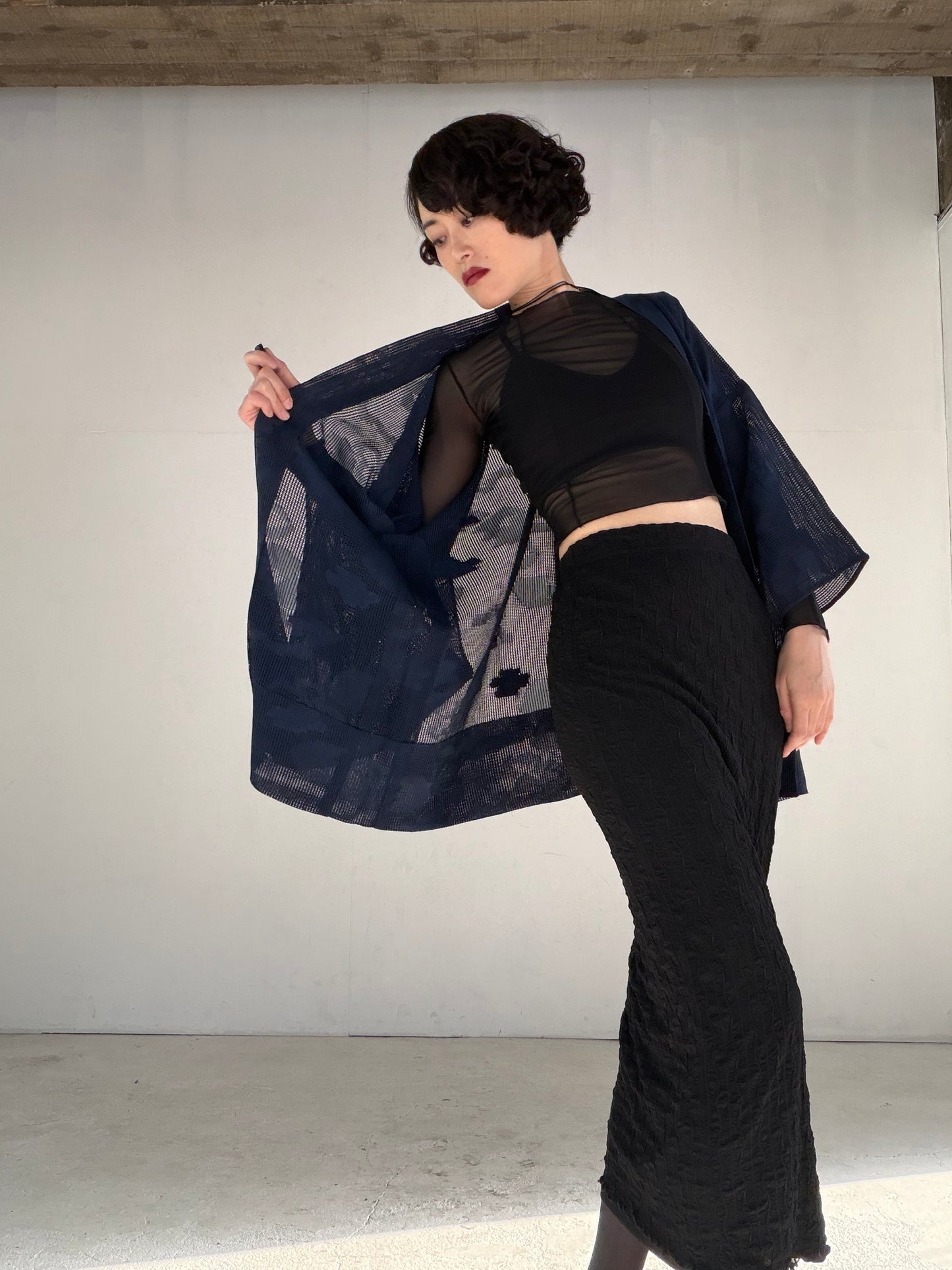 VINTAGE KAWAII HAORI SHEER "ara-sha, blue, SHH044"