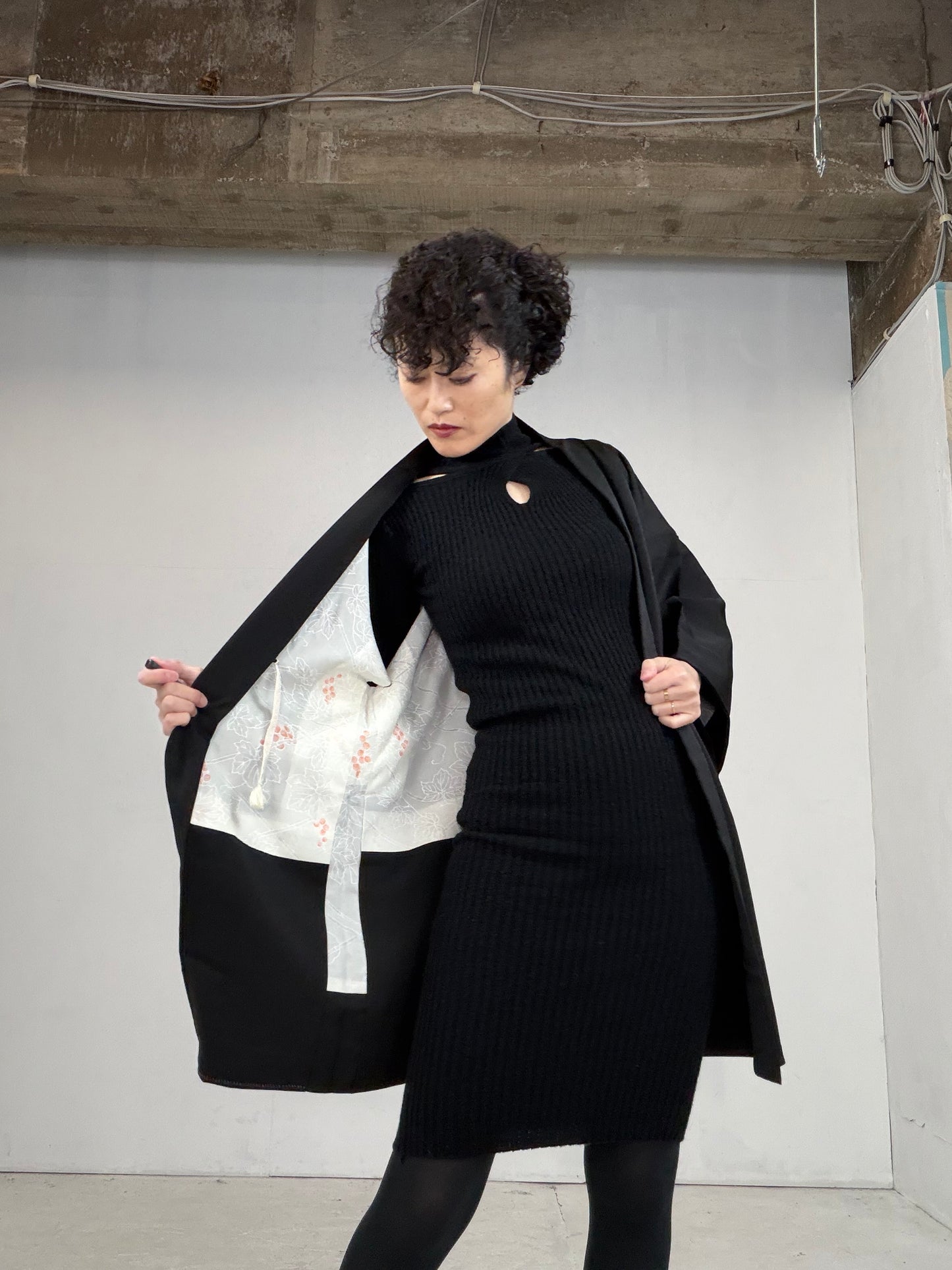 VINTAGE BLACK HAORI  BLk114"