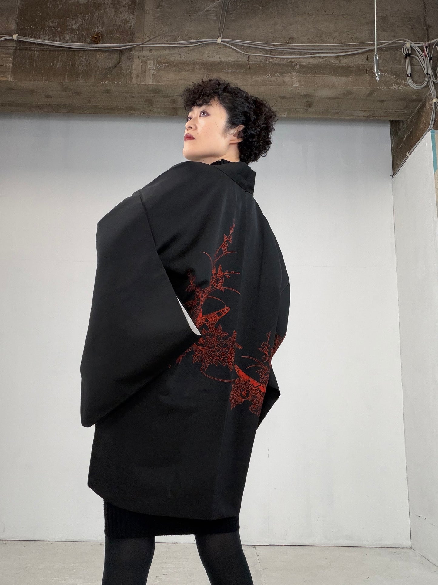 VINTAGE BLACK HAORI  BLk114"