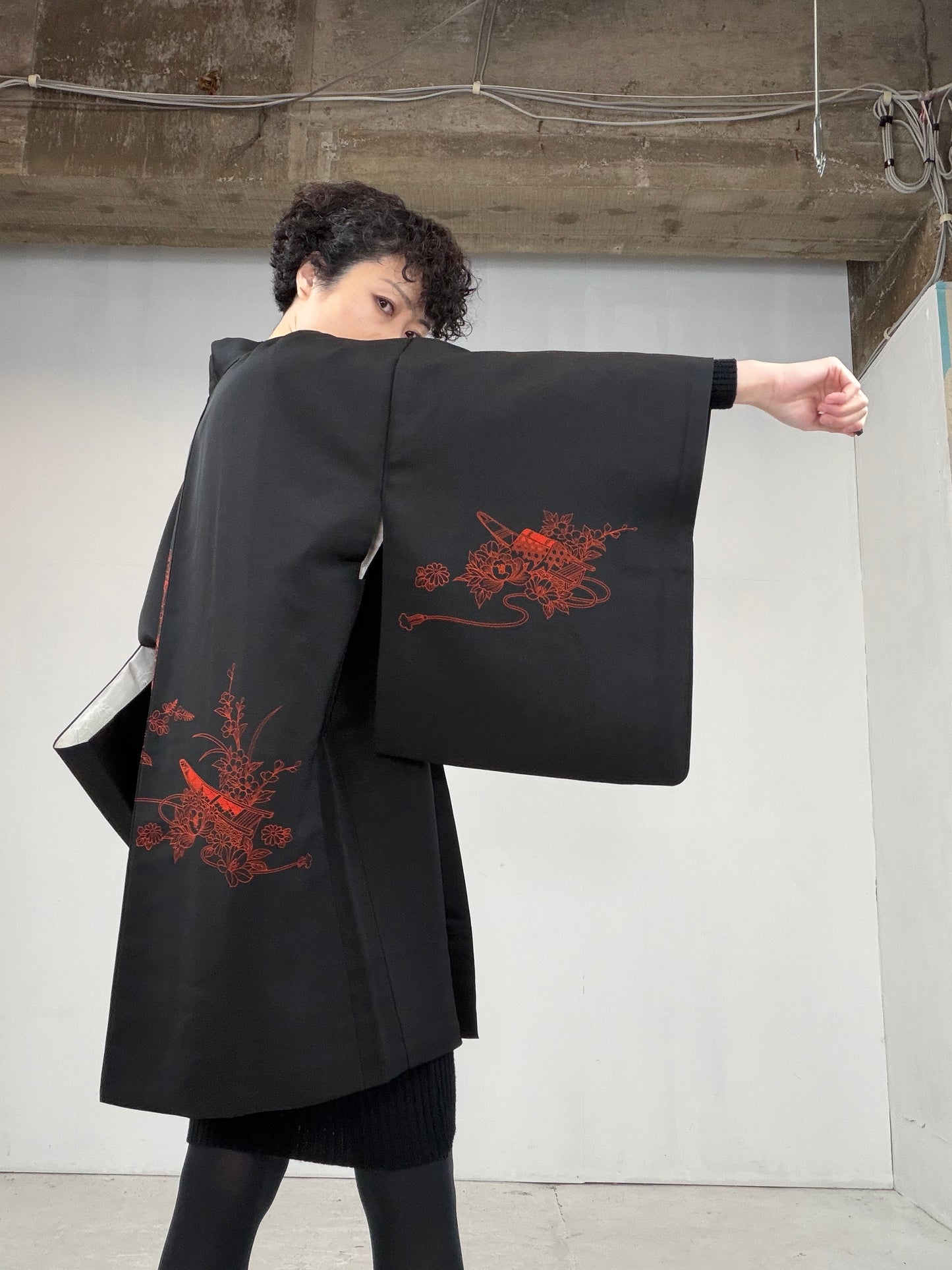 VINTAGE BLACK HAORI  BLk114"