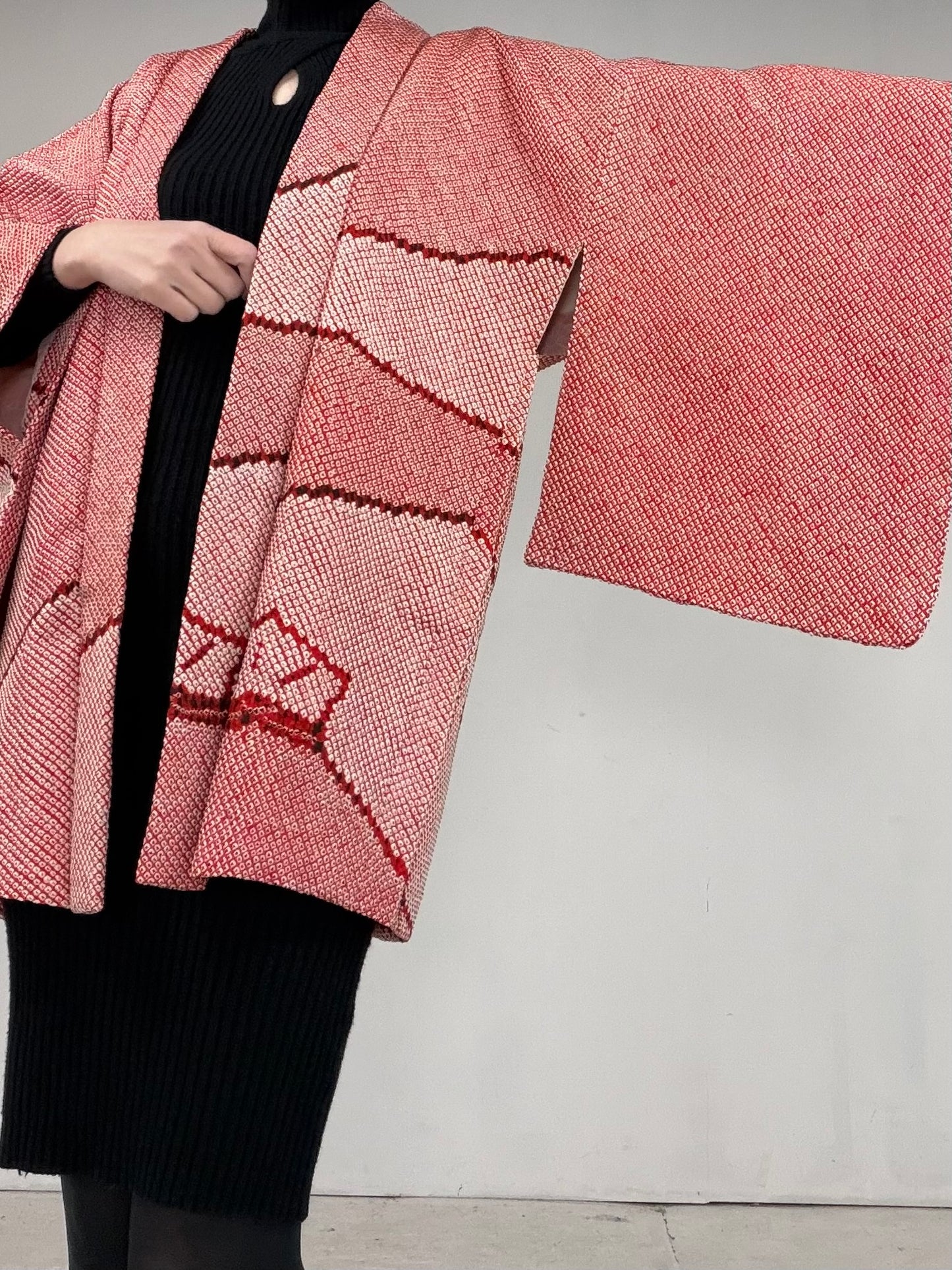 VINTAGE SHIBORI HAORI "matsu-pink, SIB101"*damage