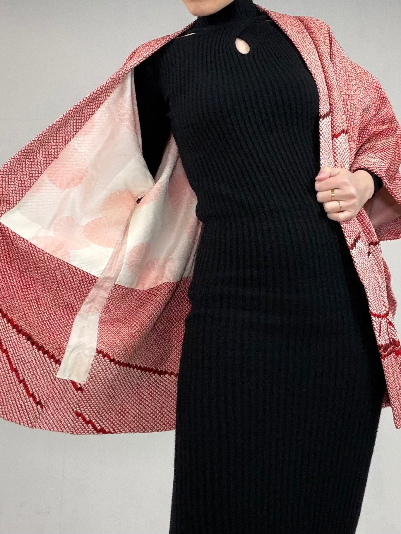 VINTAGE SHIBORI HAORI "matsu-pink, SIB101"*damage