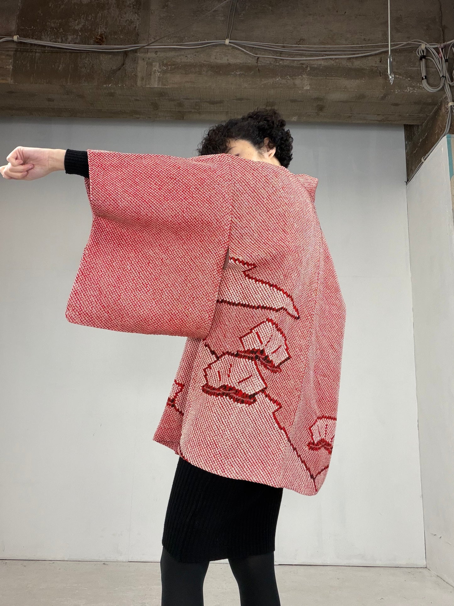 VINTAGE SHIBORI HAORI "matsu-pink, SIB101"*damage