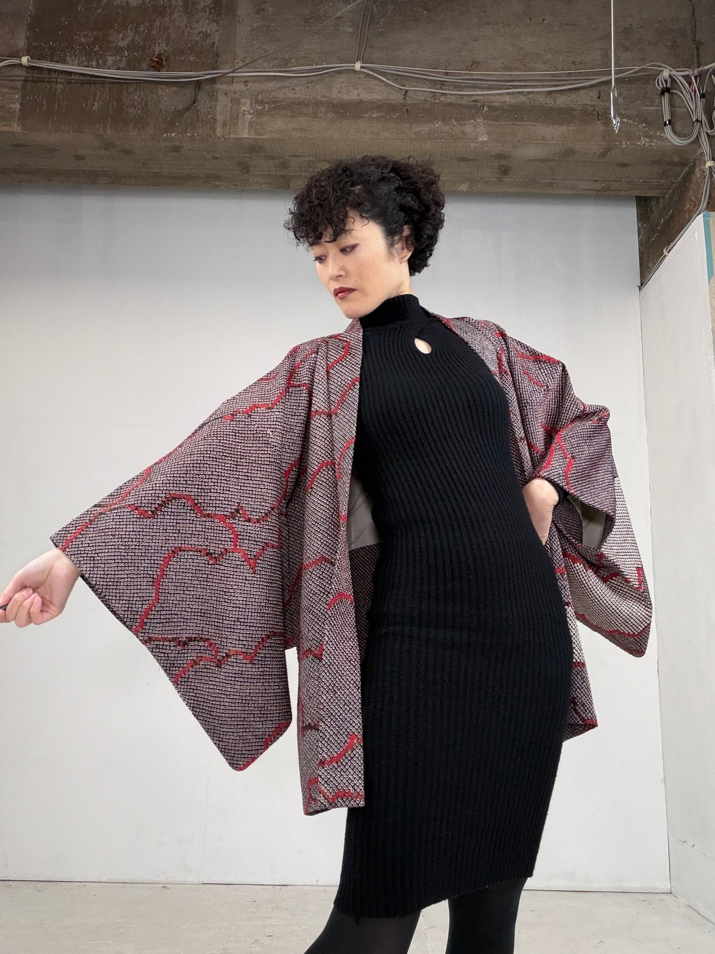 VINTAGE SHIBORI HAORI "kumo, SIB106"