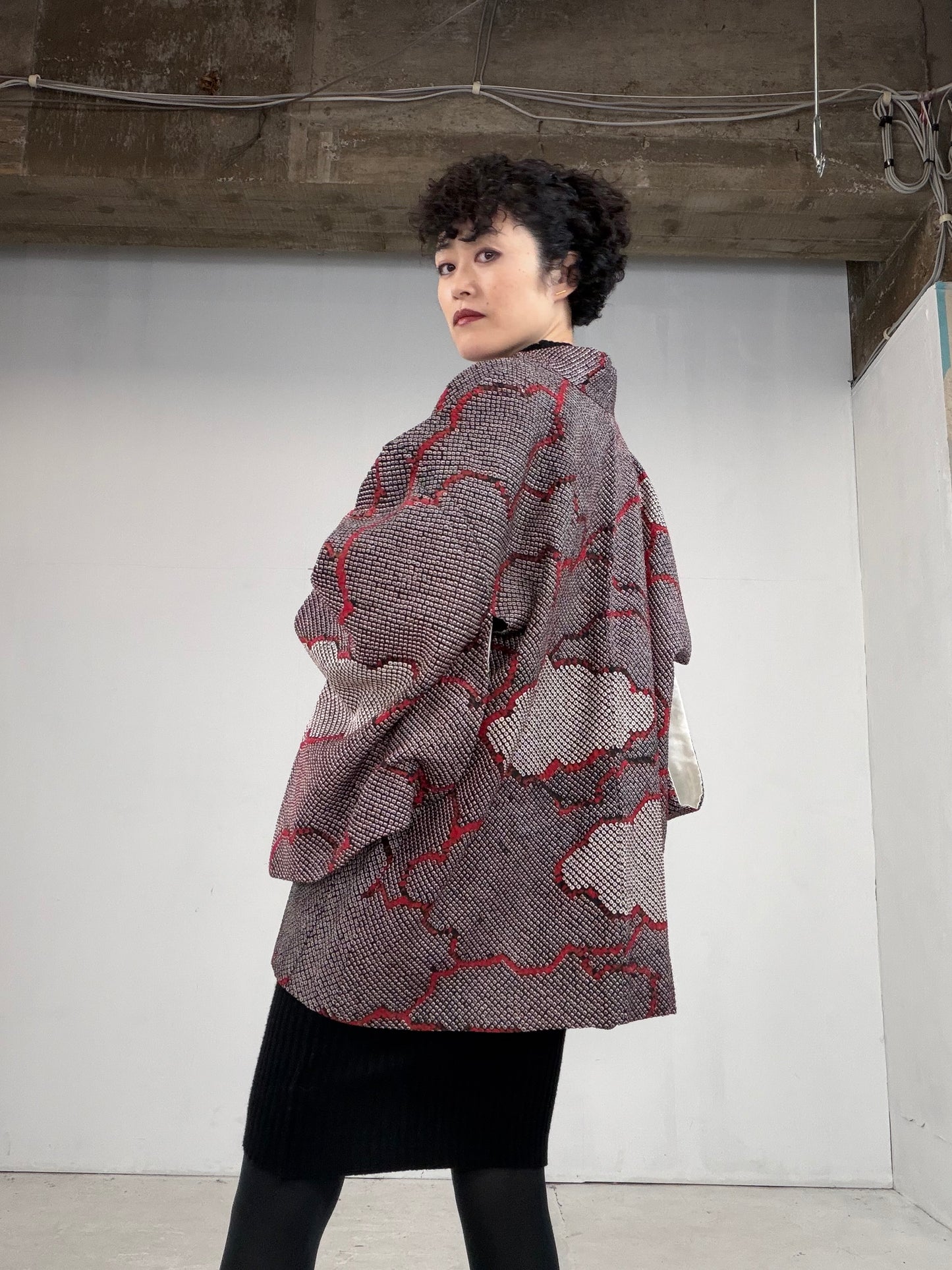 VINTAGE SHIBORI HAORI "kumo, SIB106"